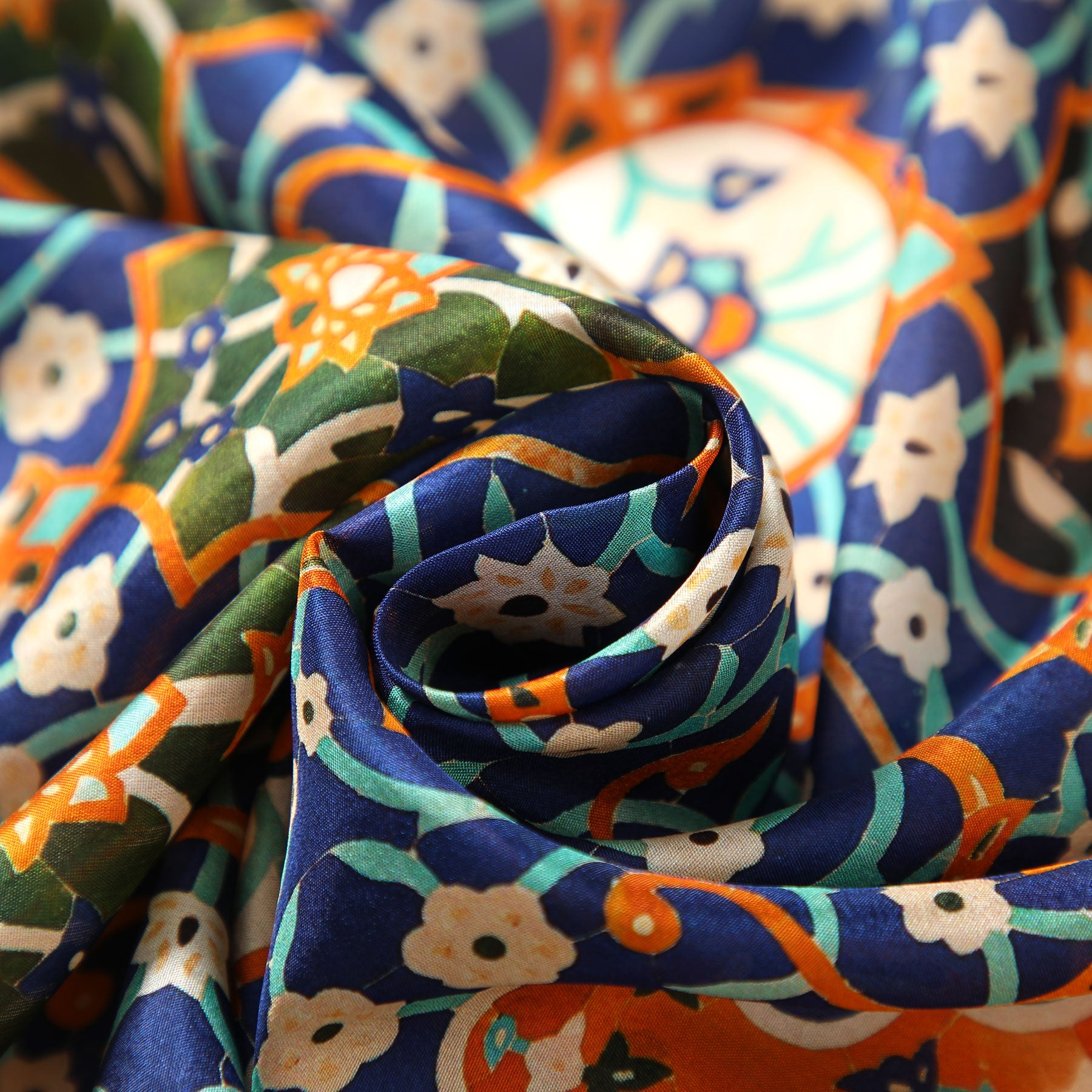 Blue and Orange Silk Scarf Itr - Itr Al-Andalus mosaic print in blue and orange detail 2.