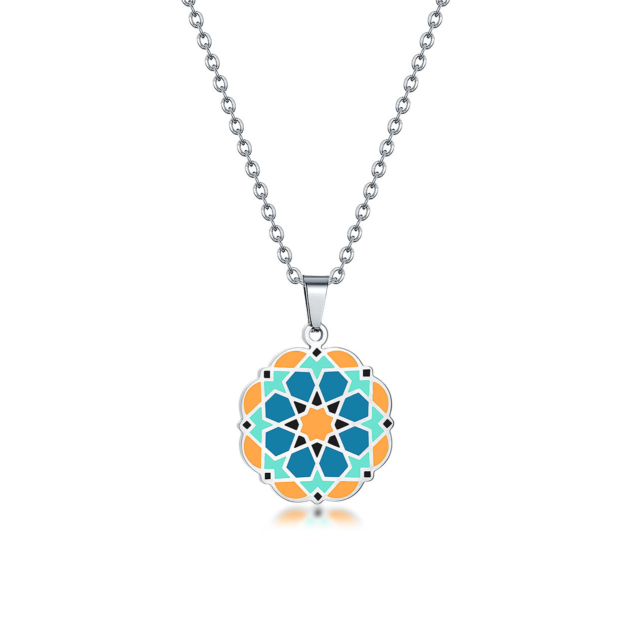 Blue and orange moroccan tiles inspired necklace