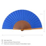 Islamic art inspired blue folding fan made out of silk and wood