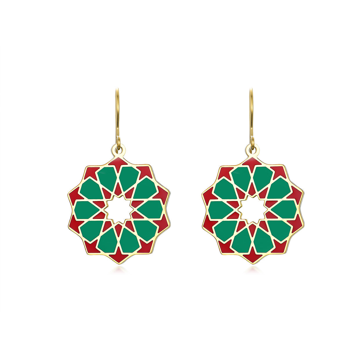 Geometric Enamel Earrings Islamic Art Inspo Siraj Green & Red