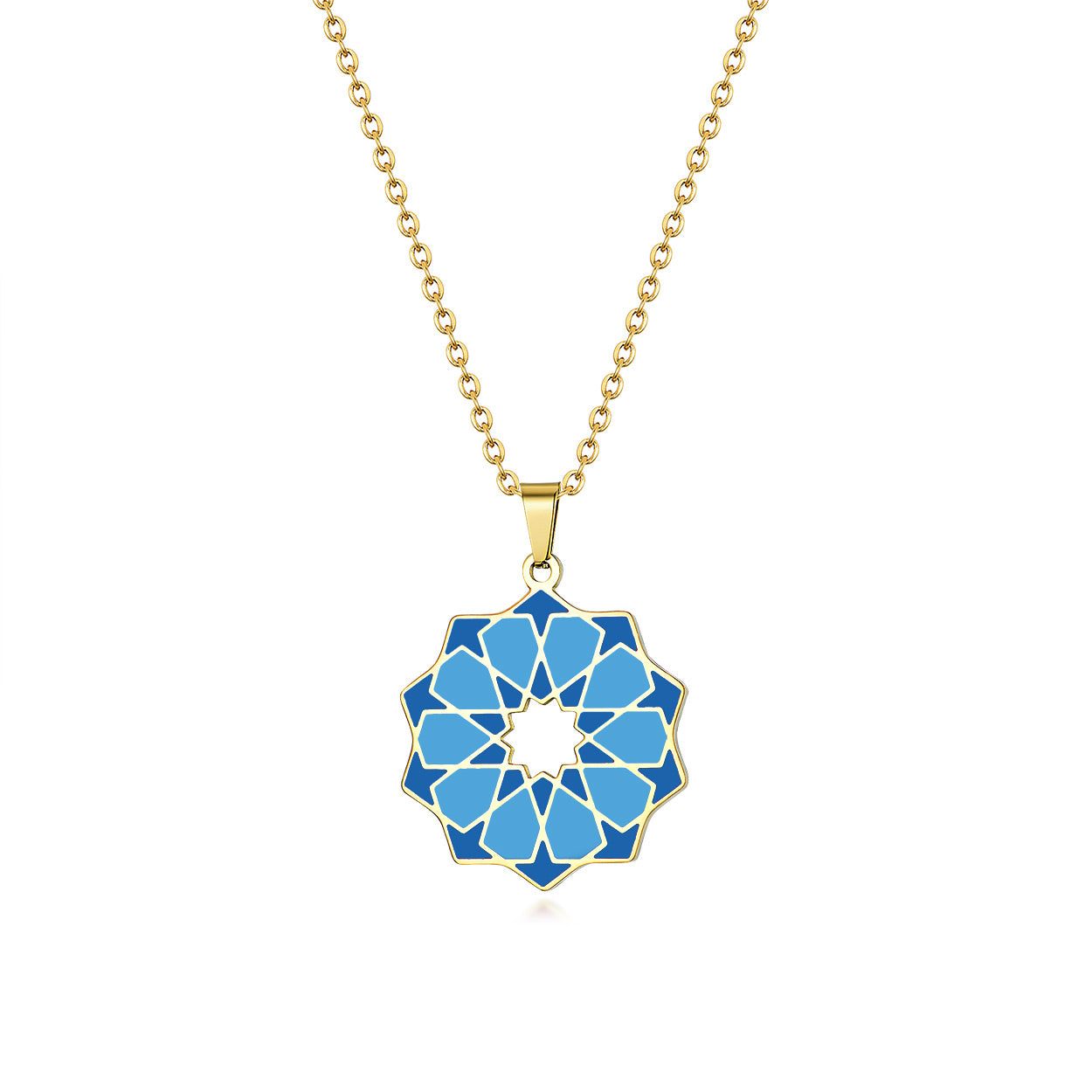 Gold and blue necklace inspired by the alhambra of granada