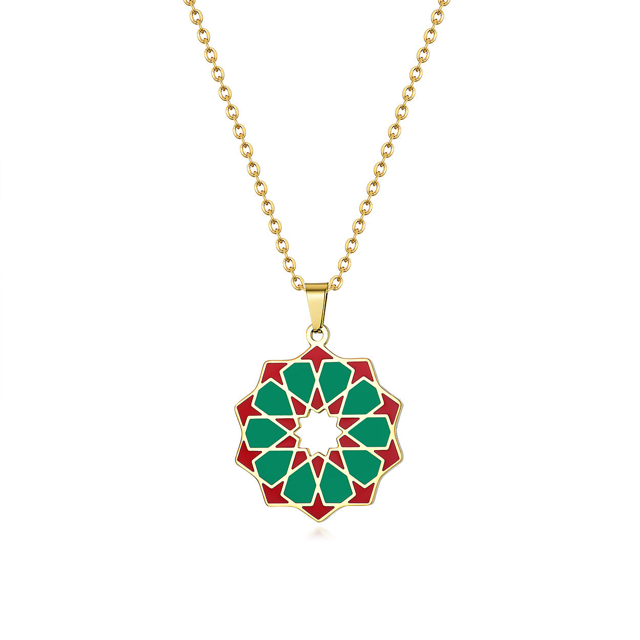 Islamic art inspired green and red gold plated necklace