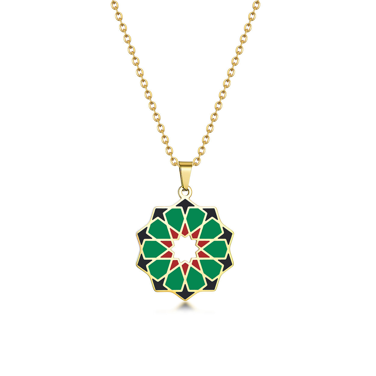 Islamic art inspired necklace featuring green, red & black color