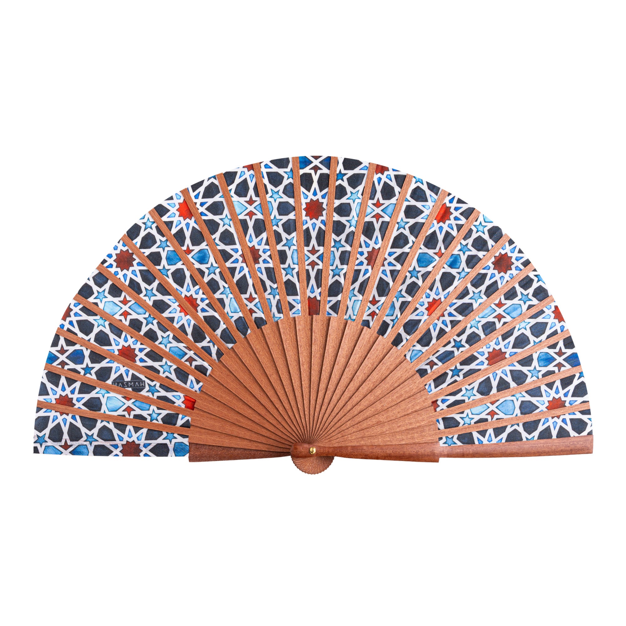 Multicolored Silk and Wood Fan Inspired by Islamic Art