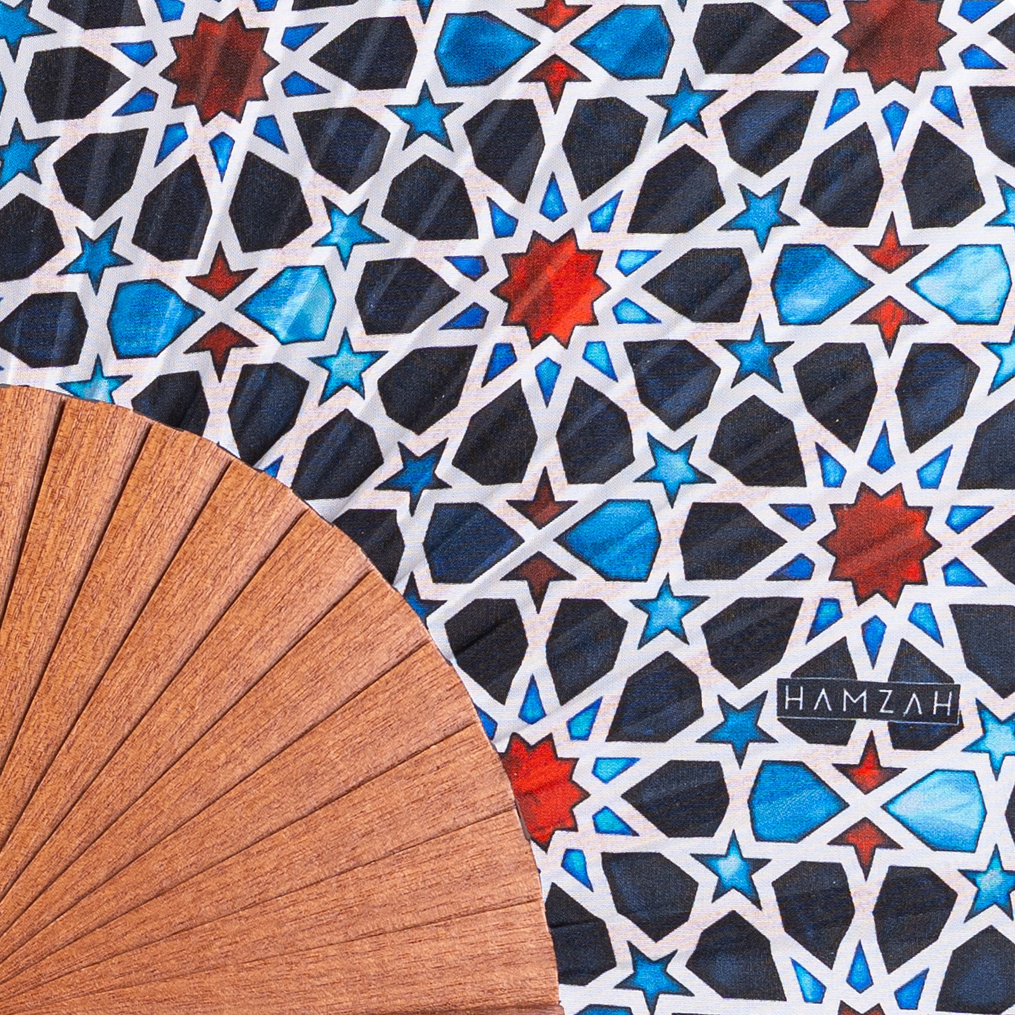 Multicolored Silk and Wood Fan Inspired by Islamic Art