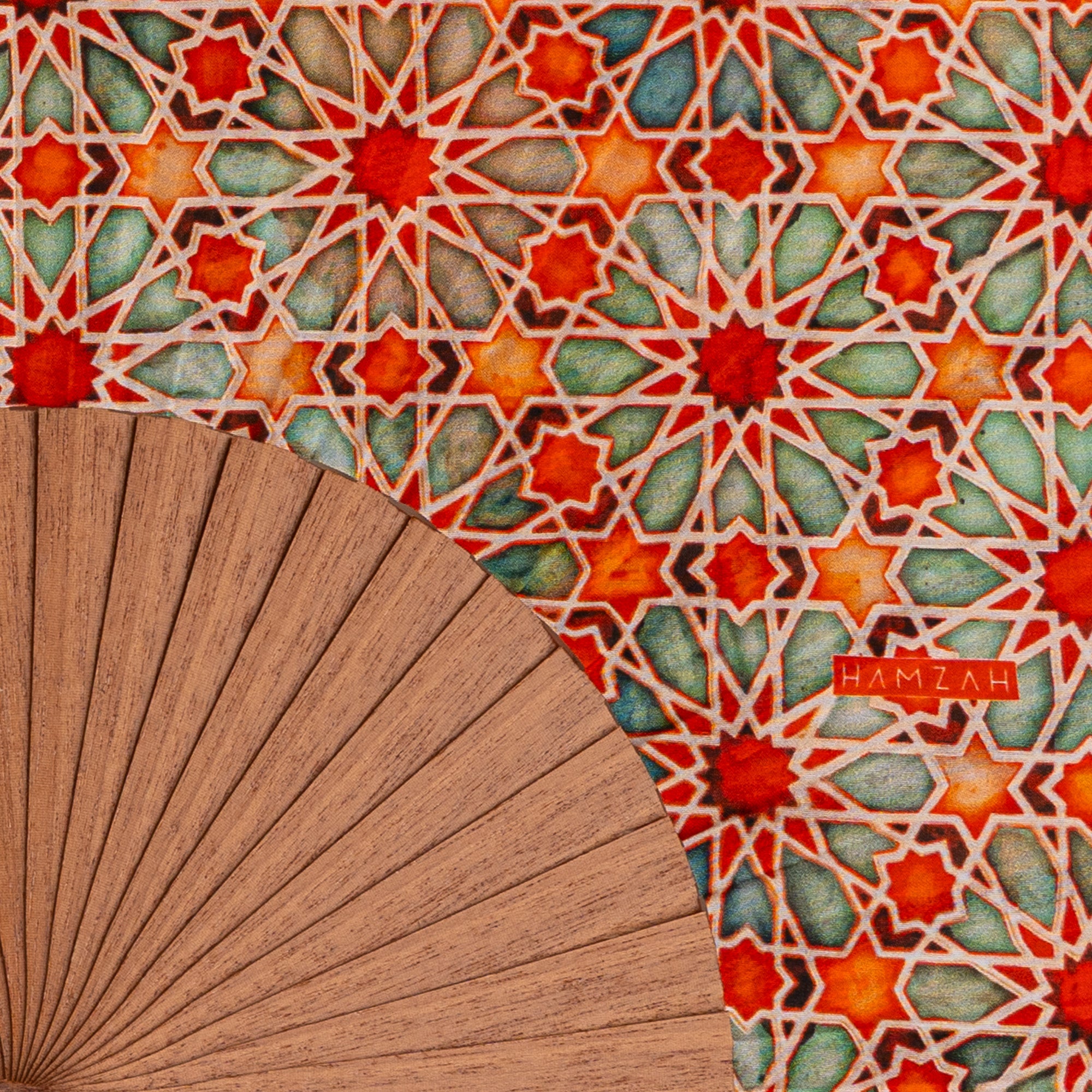 Islamic art inspired hand fan Zellige Orange