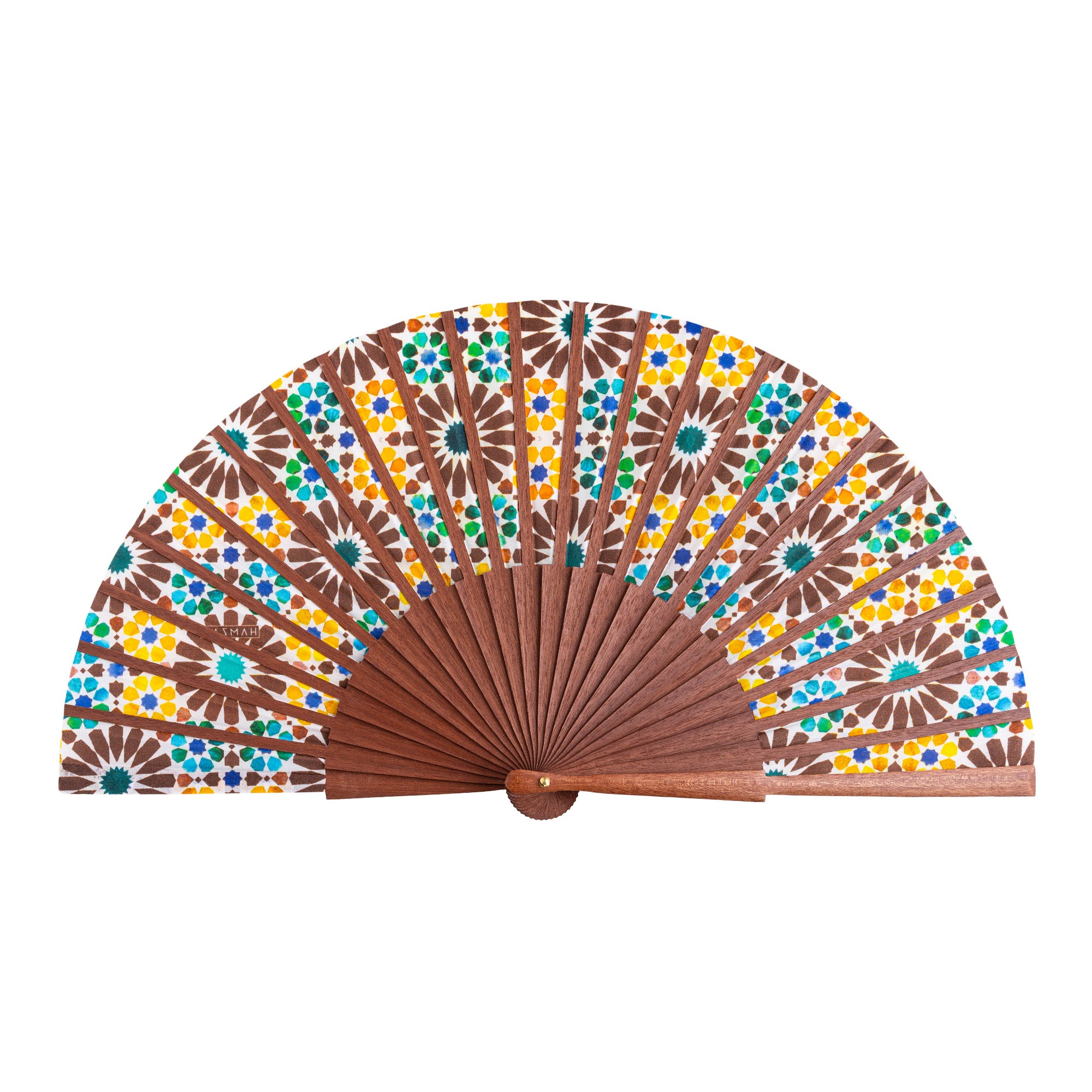 Brown & Yellow Silk Hand Fan Garnata