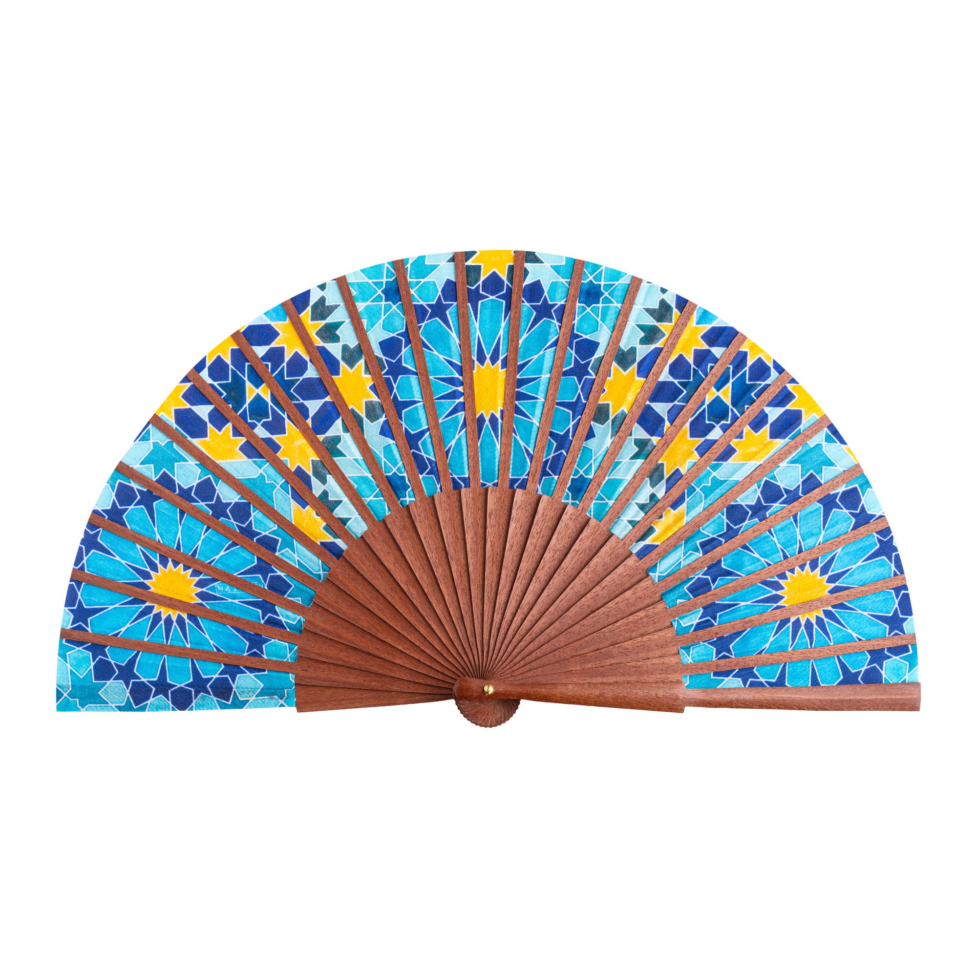 Blue and Gold Silk Fan Secret Flower
