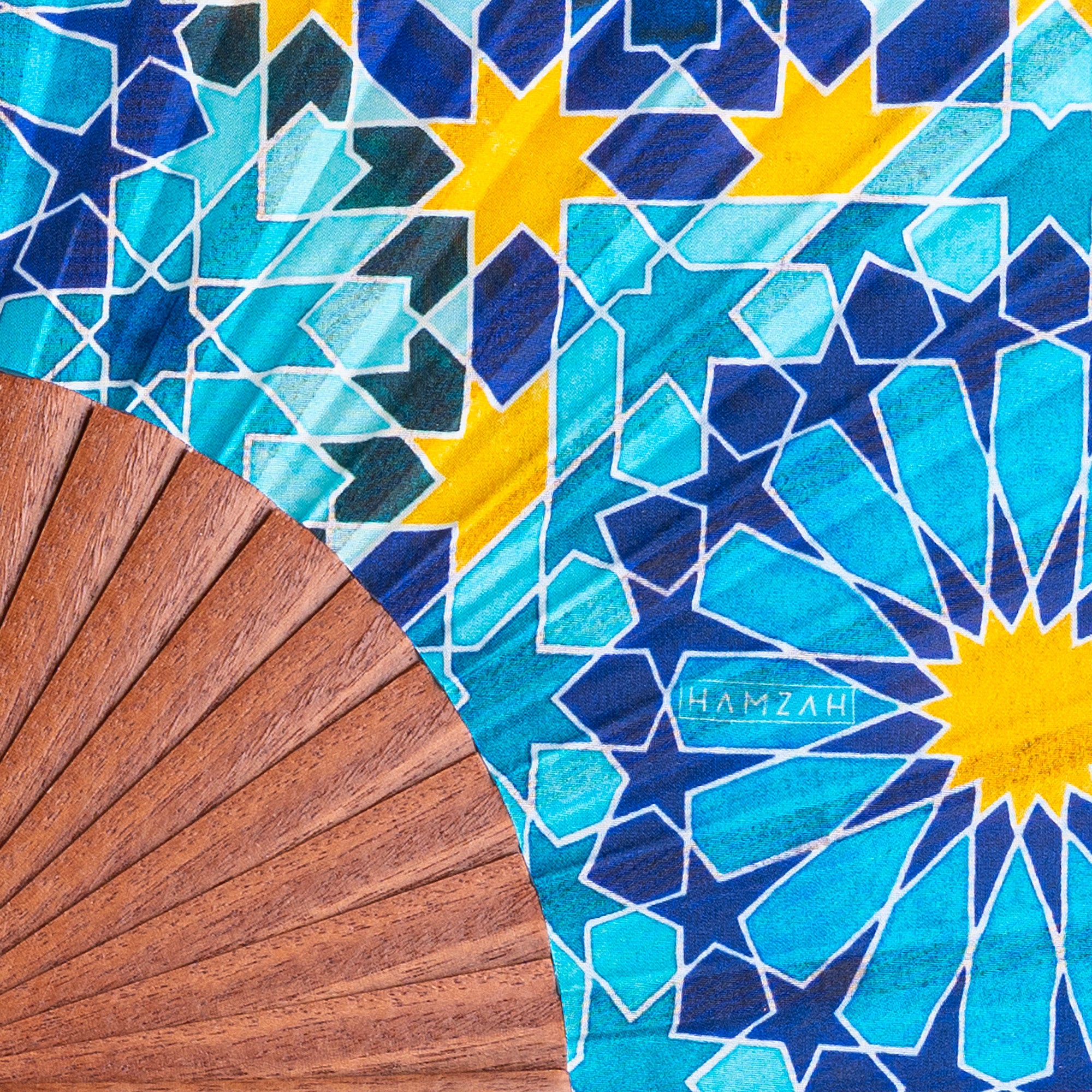 Blue and Gold Silk Fan Secret Flower