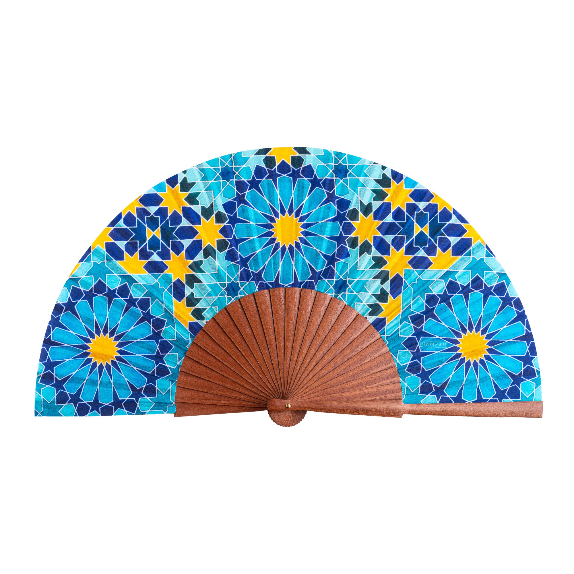 Blue and Gold Silk Fan Secret Flower