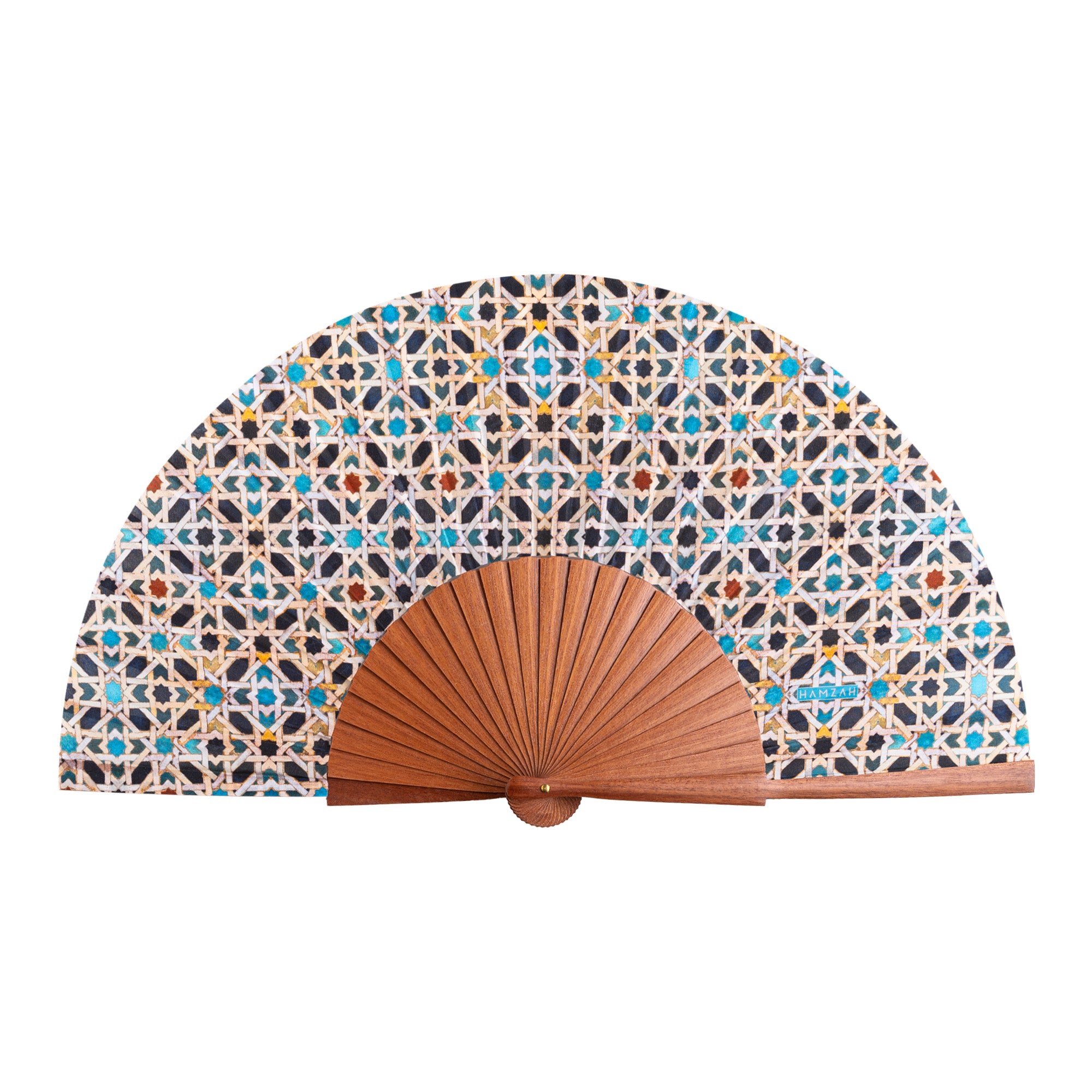 Islamic Geometry Silk & Wood Hand Fan