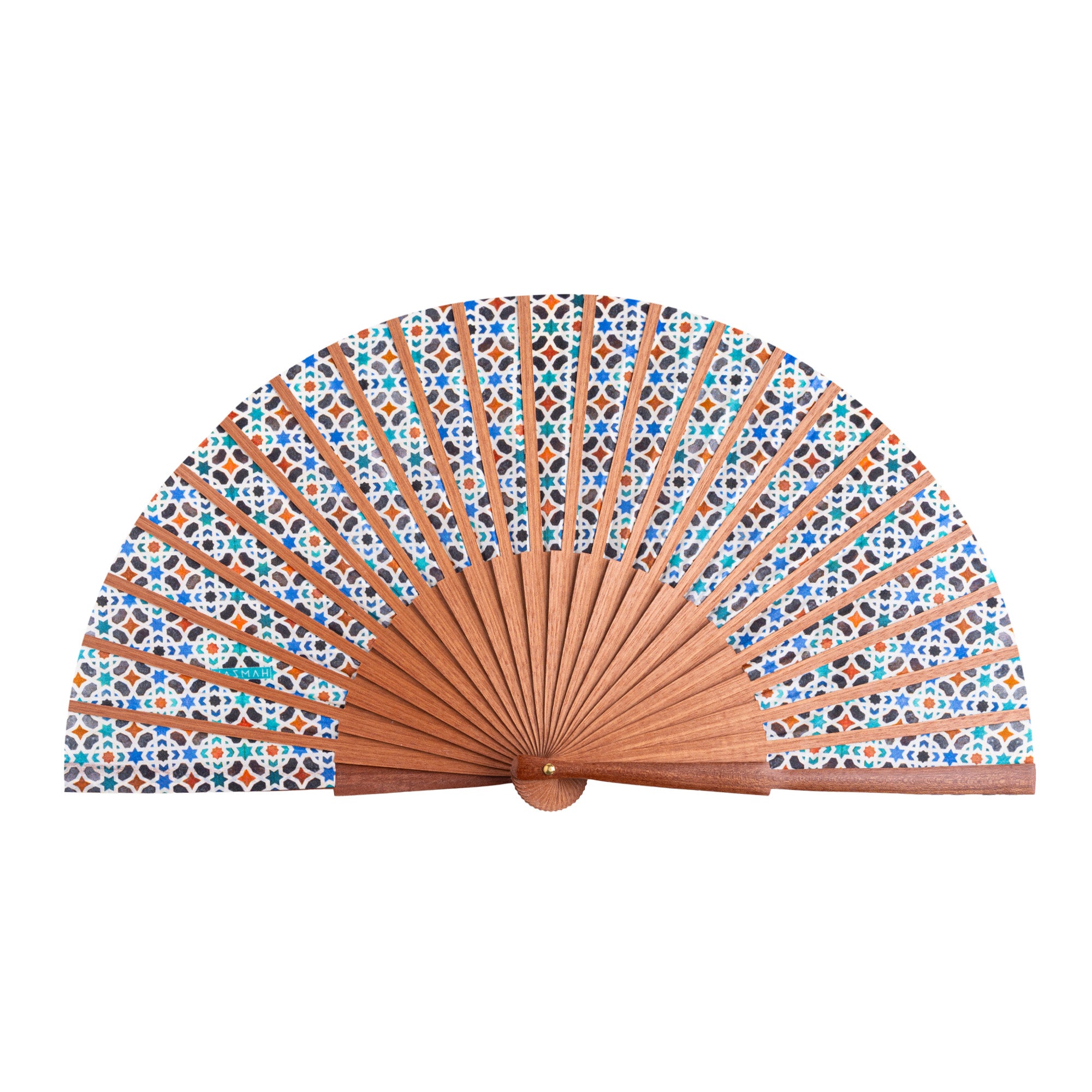 Islamic geometry inspired silk hand fan Malaqa