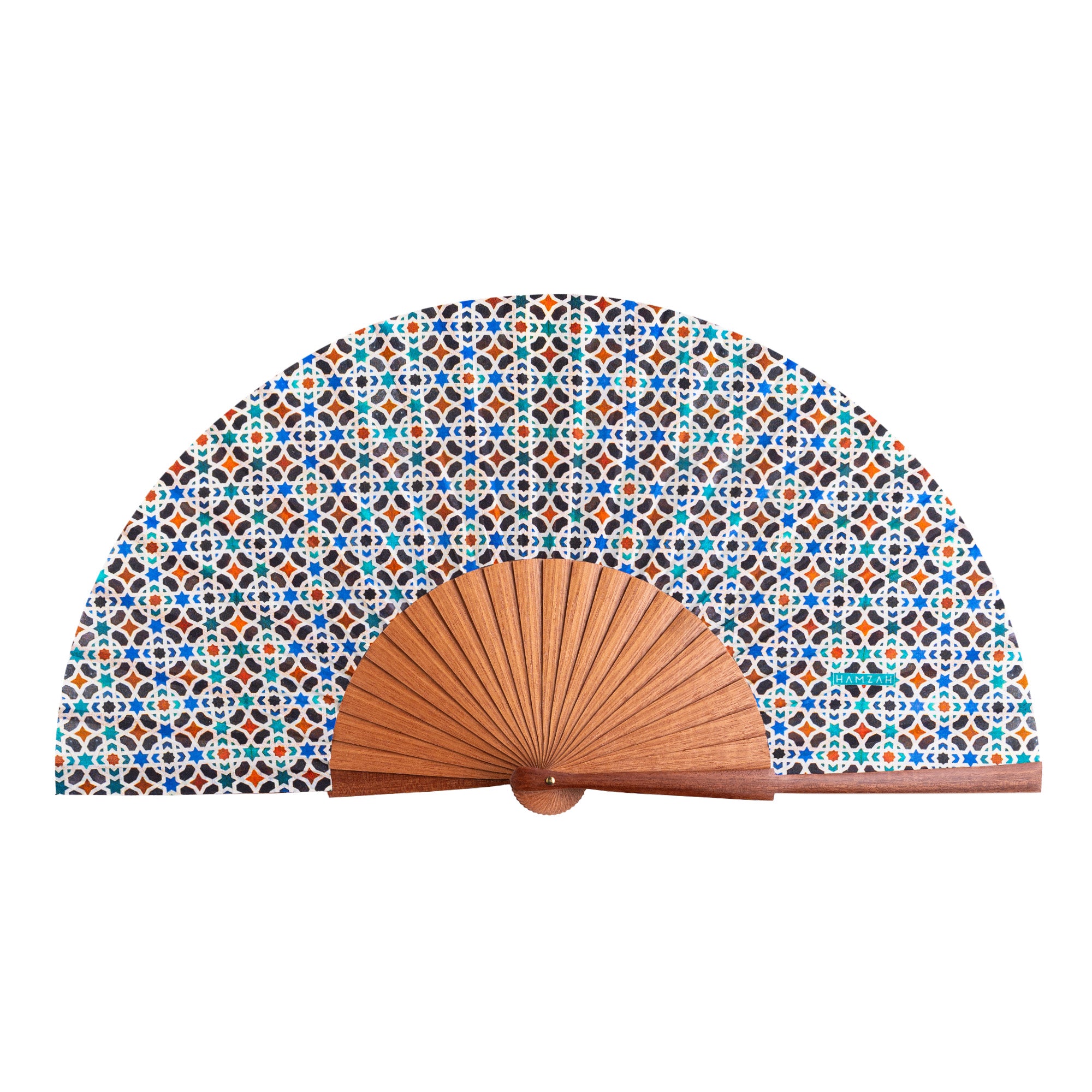 Islamic geometry inspired silk hand fan Malaqa