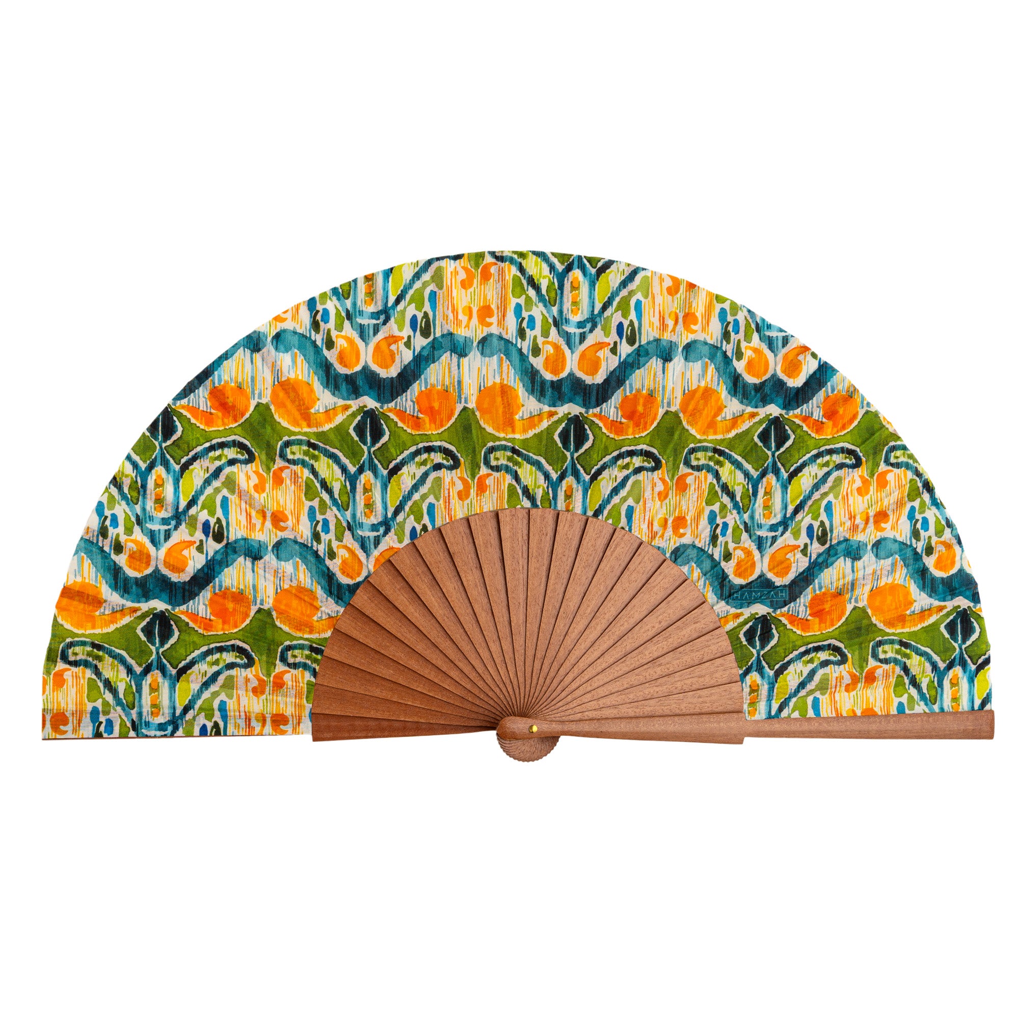 Handcrafted Silk Fan with Vibrant Ikat Pattern - Made in Spain