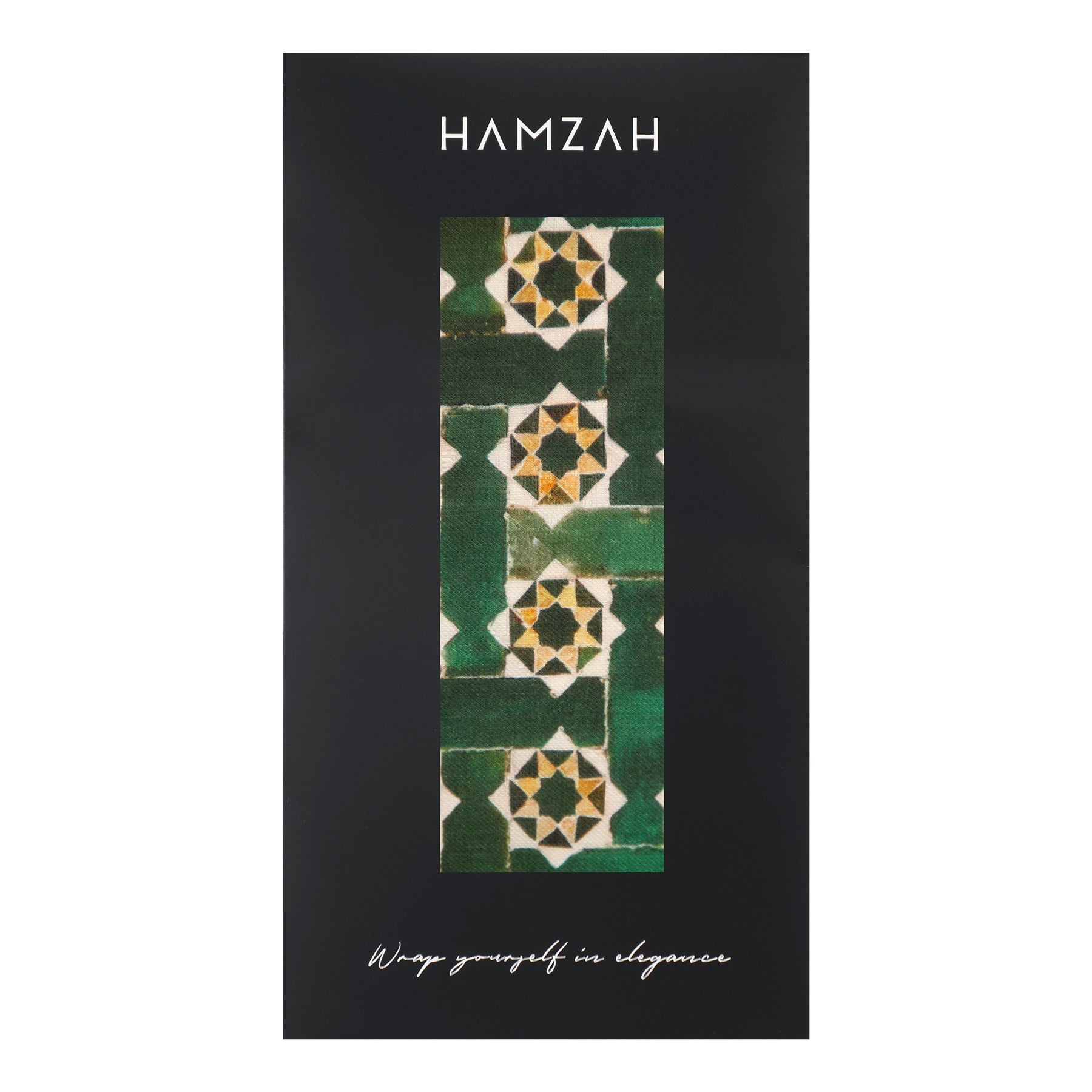 The Green Modal Scarf for Women Andalusí is a rectangular green hijab with yellow and white geometric star patterns