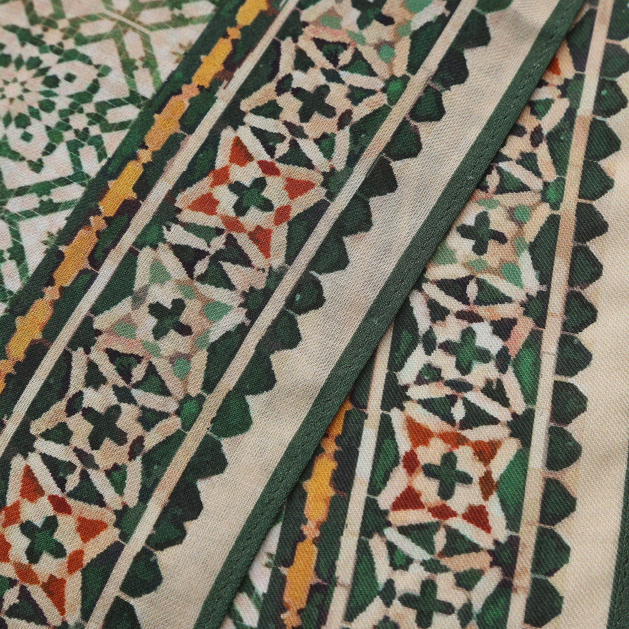 Edge and border detail of the Green Modal Scarf Alhambra Lattice Azahar