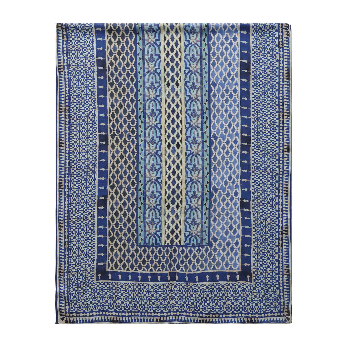 Blue Modal Scarf Andalusian Tiles Almunia shown flat with the full print and its border