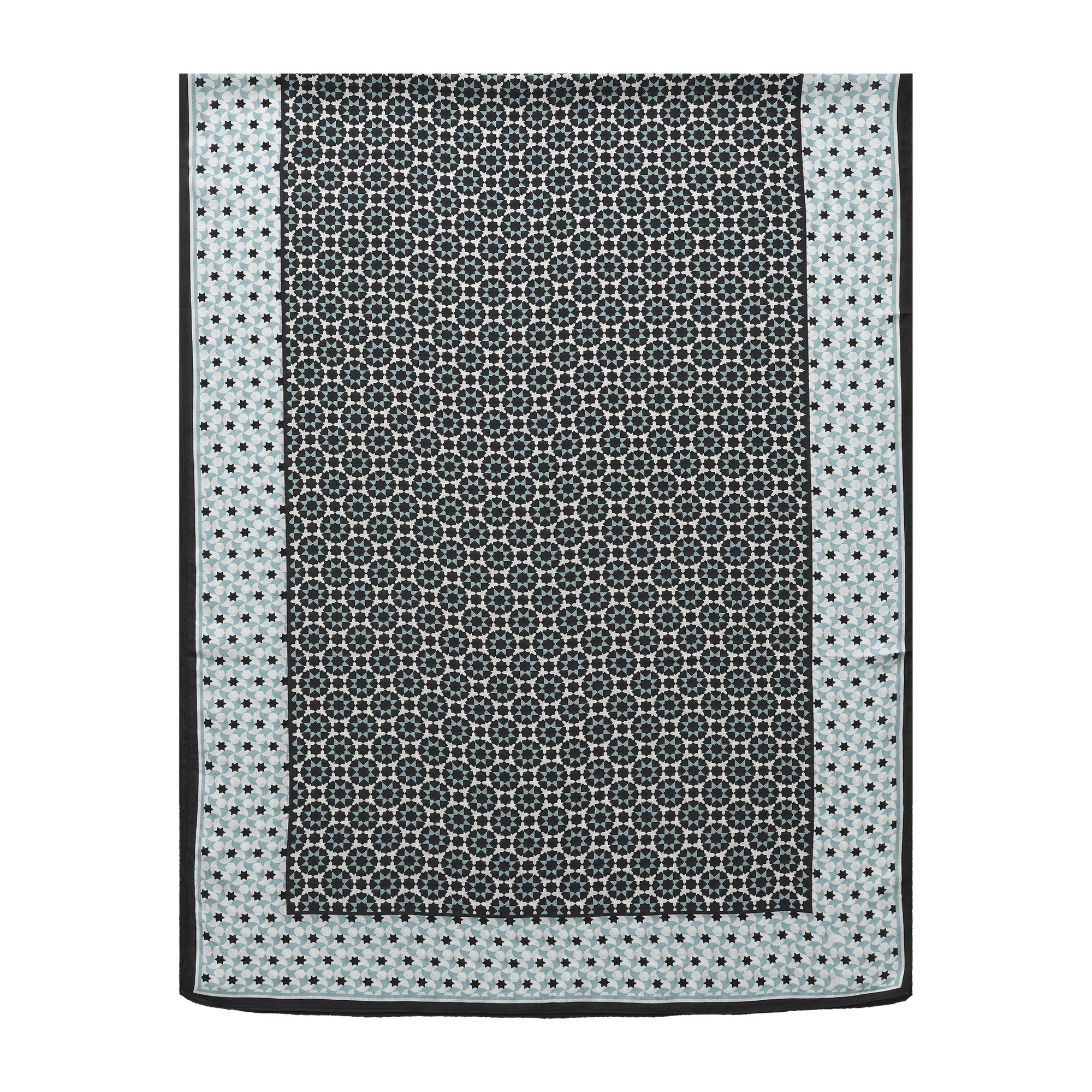 Black and Grey Modal Scarf Star Lattice Zoraida shown flat with the full print and its border