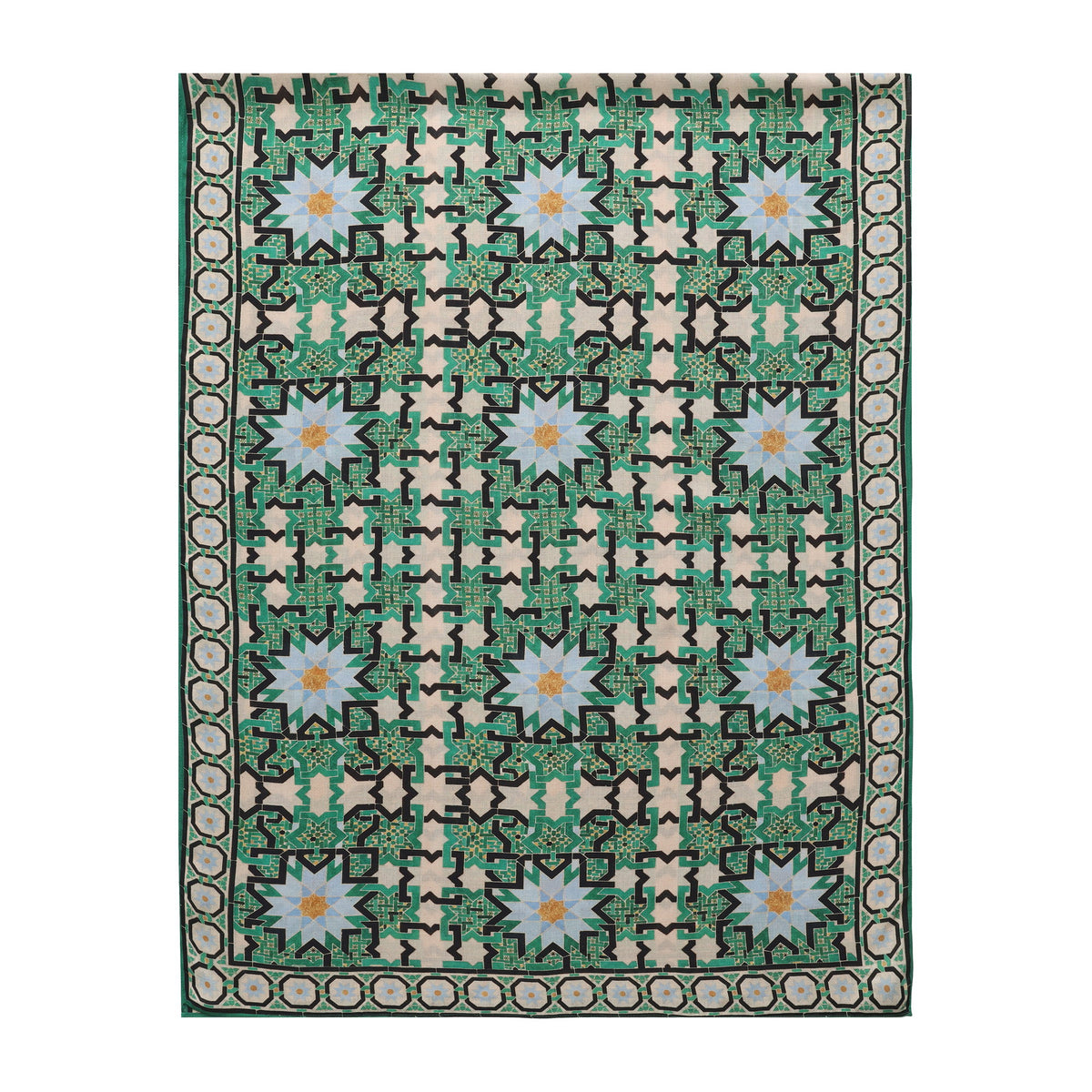 Green Modal Scarf Alhambra Interlace Salma shown flat with the full print and its border