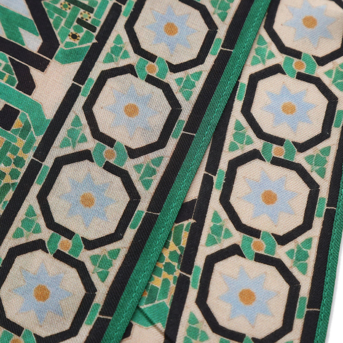 Edge and border detail of the Green Modal Scarf Alhambra Interlace Salma