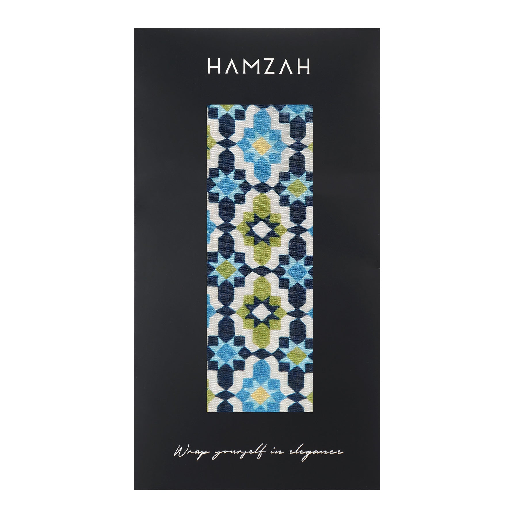 Blue Silk Scarf Alhambra Rosettes Ayad in its Hamzah gift packaging