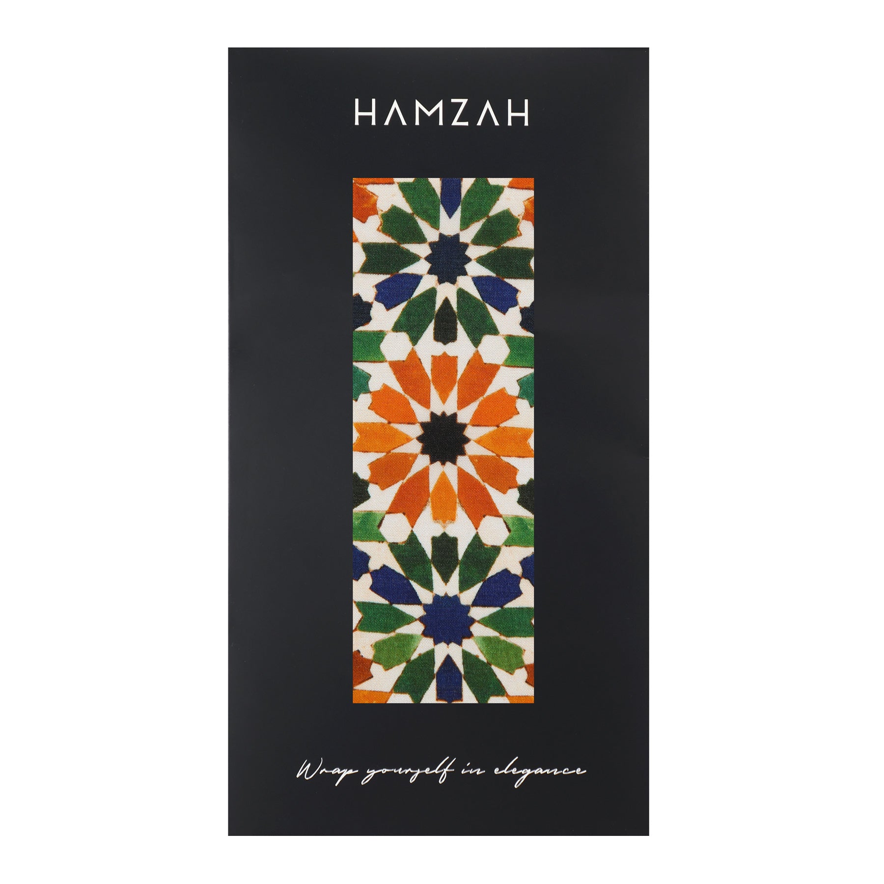 Orange and Green Silk Scarf Alhambra Stars Nur in its Hamzah gift packaging