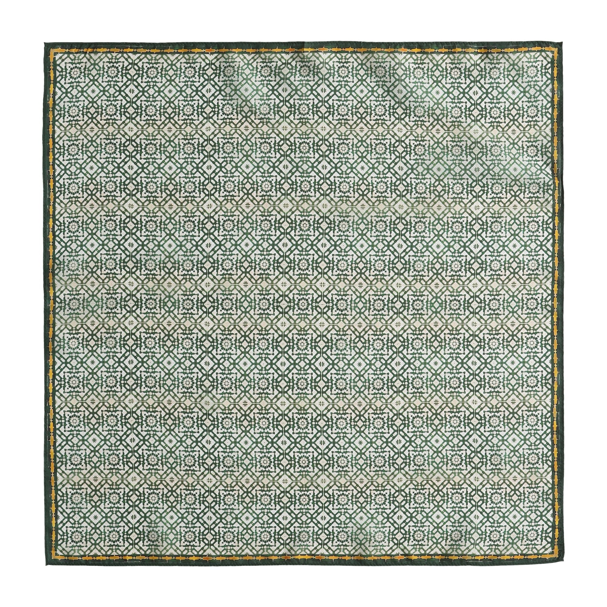 Green Silk Square Scarf Azahar shown flat, the full square with its border