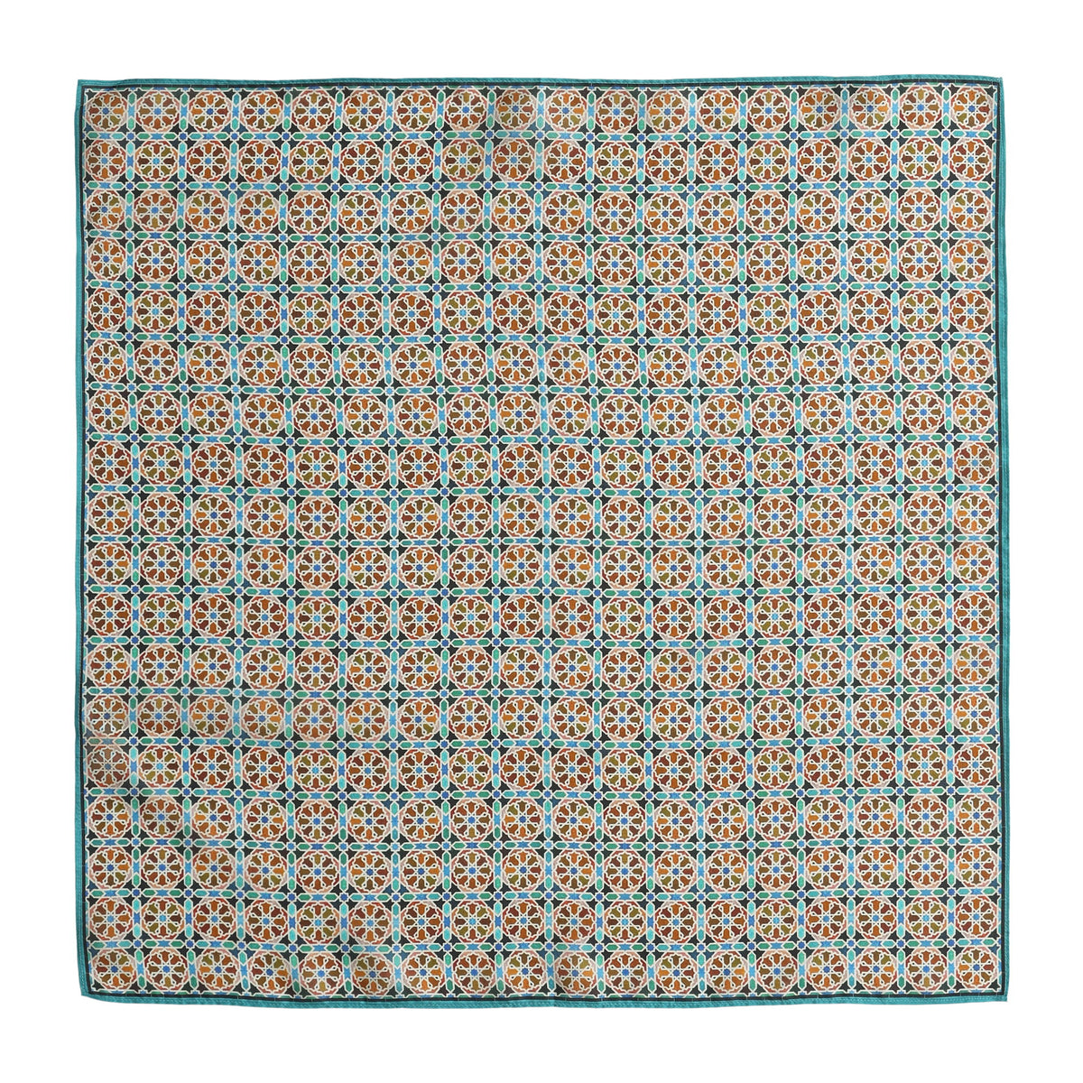 Orange Silk Square Scarf Wallada shown flat, the full square with its border