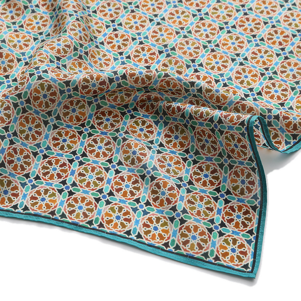 Orange Silk Square Scarf Wallada draped to show how the silk falls