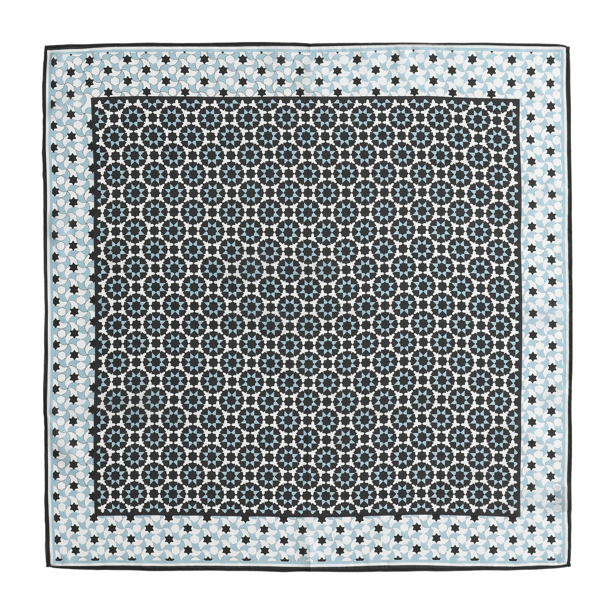 Black and Grey Silk Square Scarf Zoraida shown flat, the full square with its border