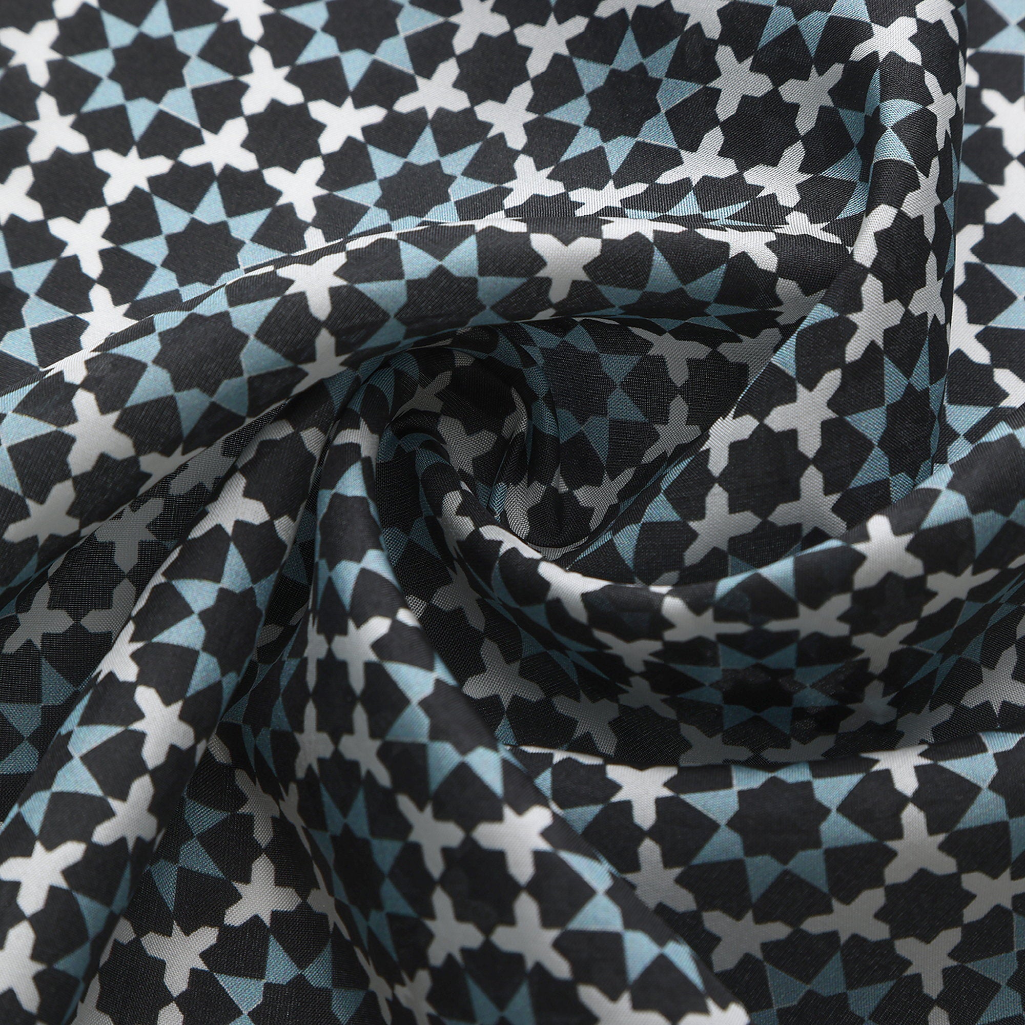 Black and Grey Silk Square Scarf Zoraida draped to show how the silk falls