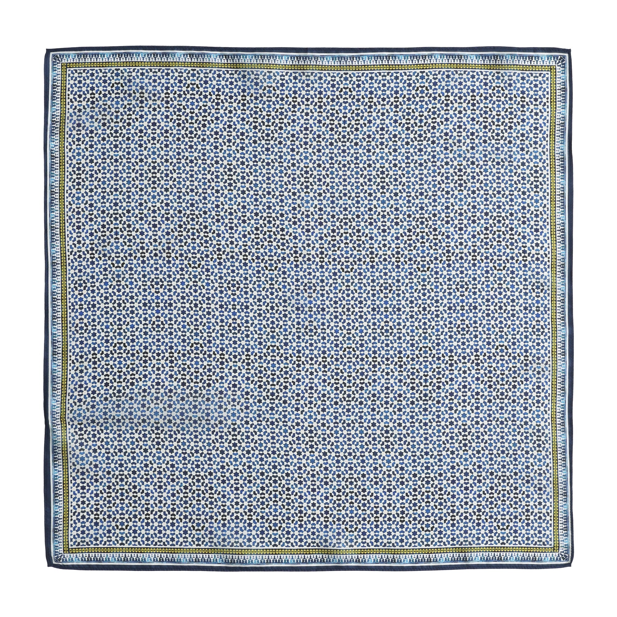 Blue Silk Square Scarf Basma shown flat, the full square with its border