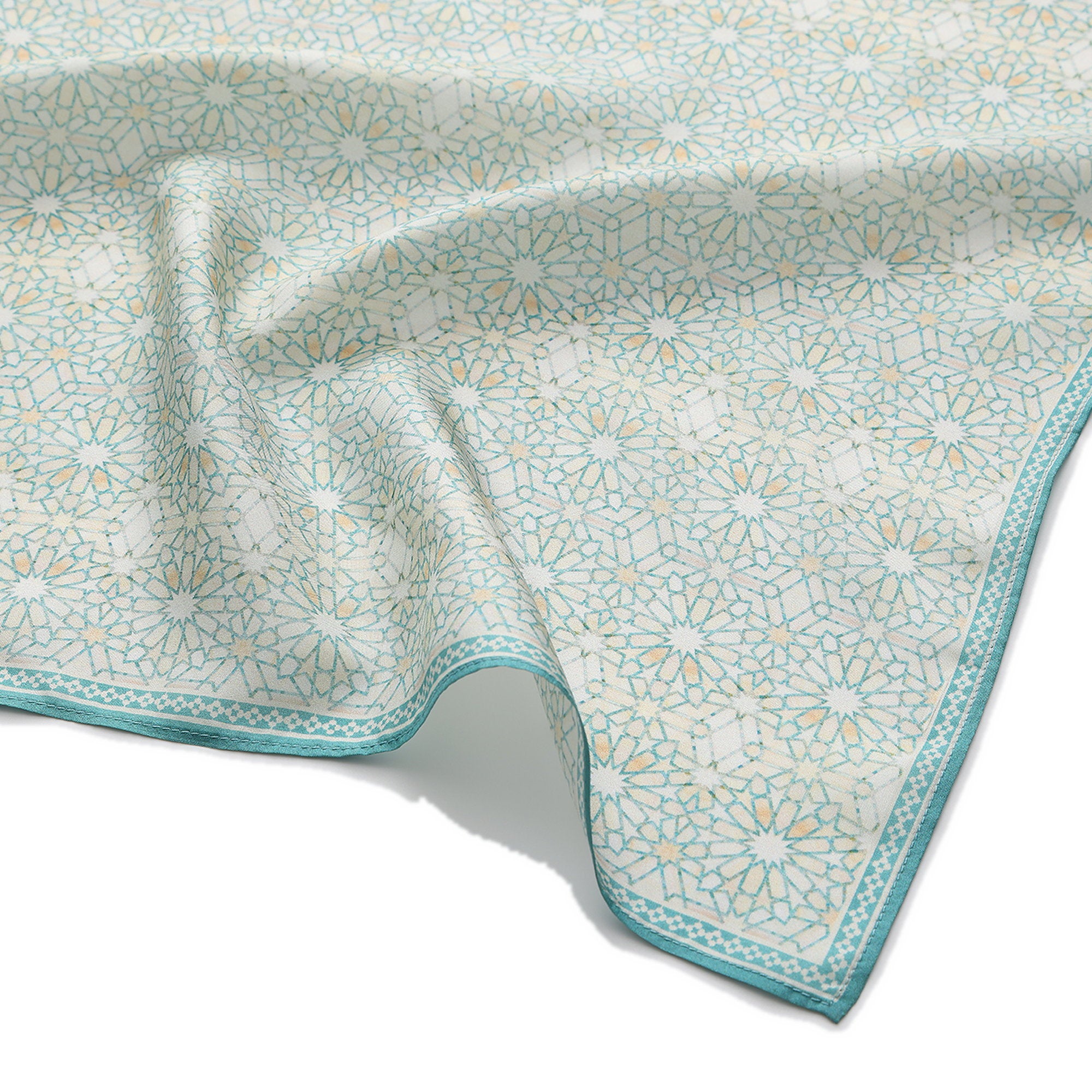 Turquoise Silk Square Scarf Lubna draped to show how the silk falls