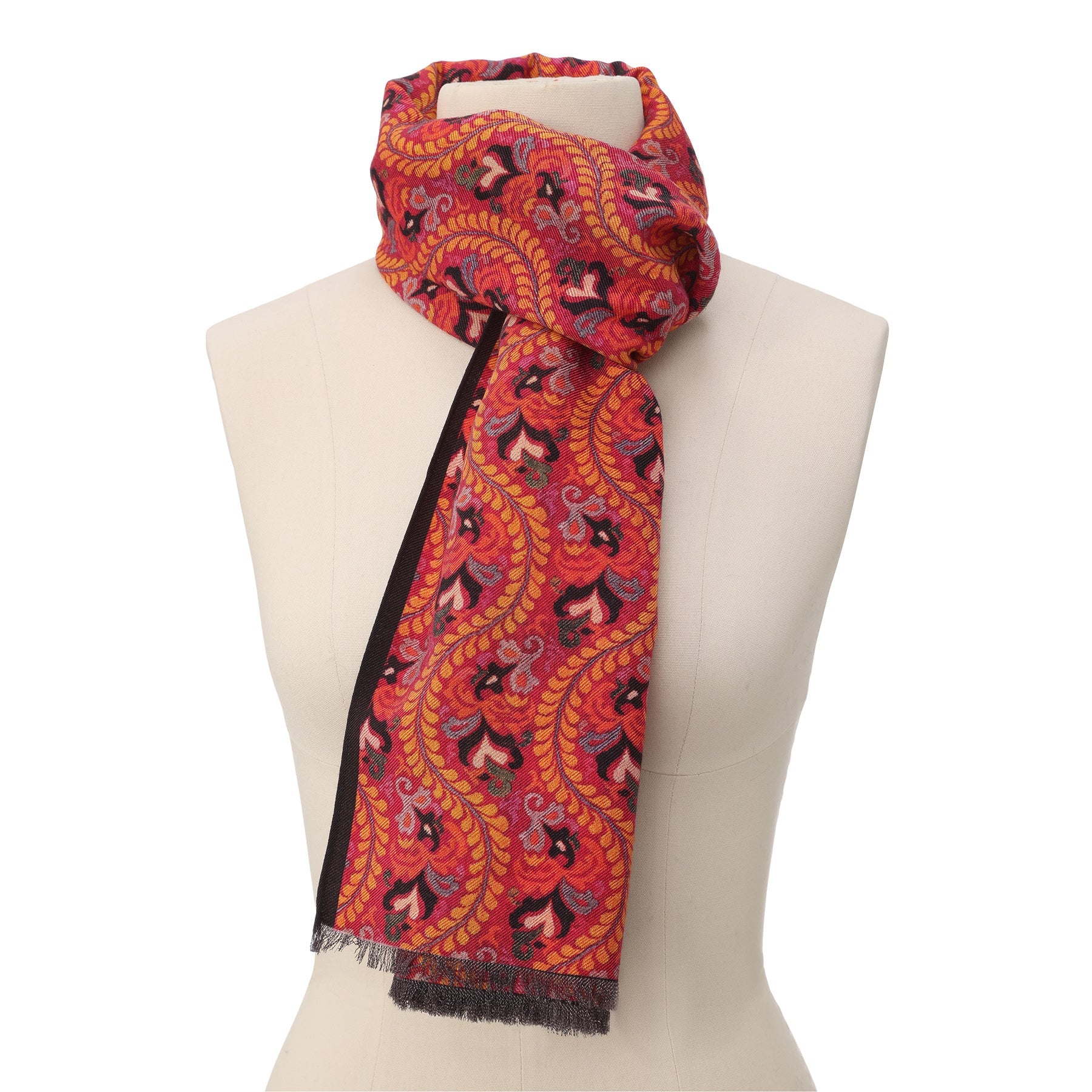 Close-up detail of Ruba double-sided wool and silk scarf design