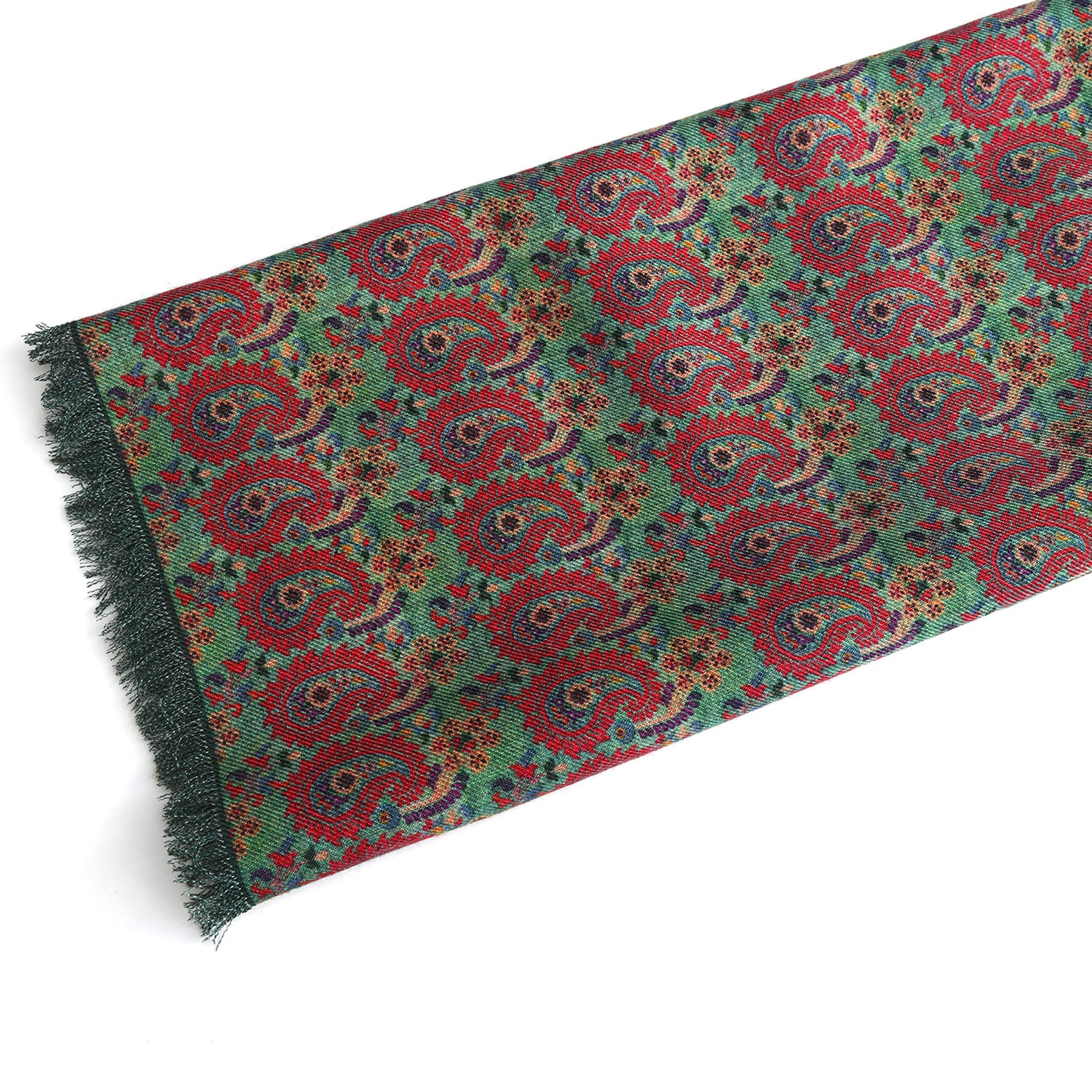 Close-up detail of Ufuq double-sided wool and silk scarf design