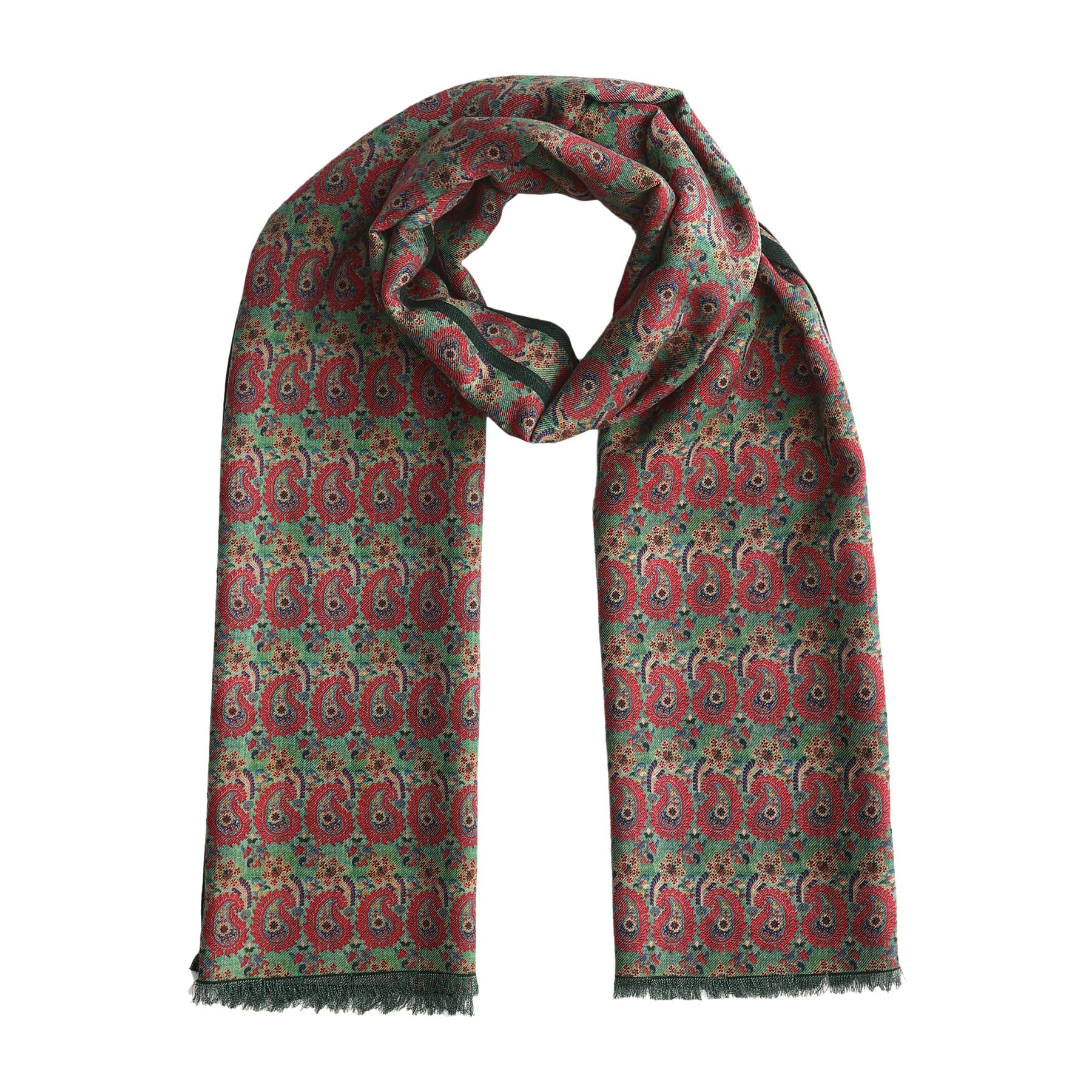 Ufuq green silk and wool scarf 180 x 65 cm inspired by Moroccan textile heritage