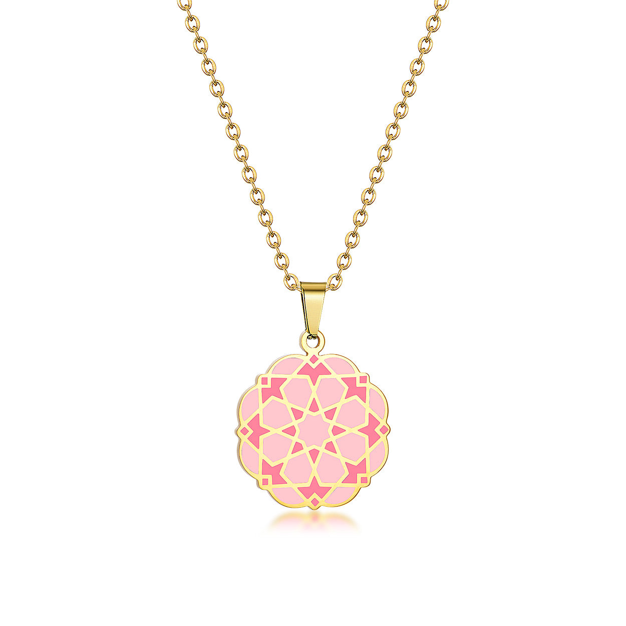 Moroccan tiles inspired pink and gold necklace nazari