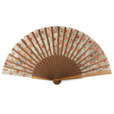Islamic art inspired silk fan with real wood and orange and green colors