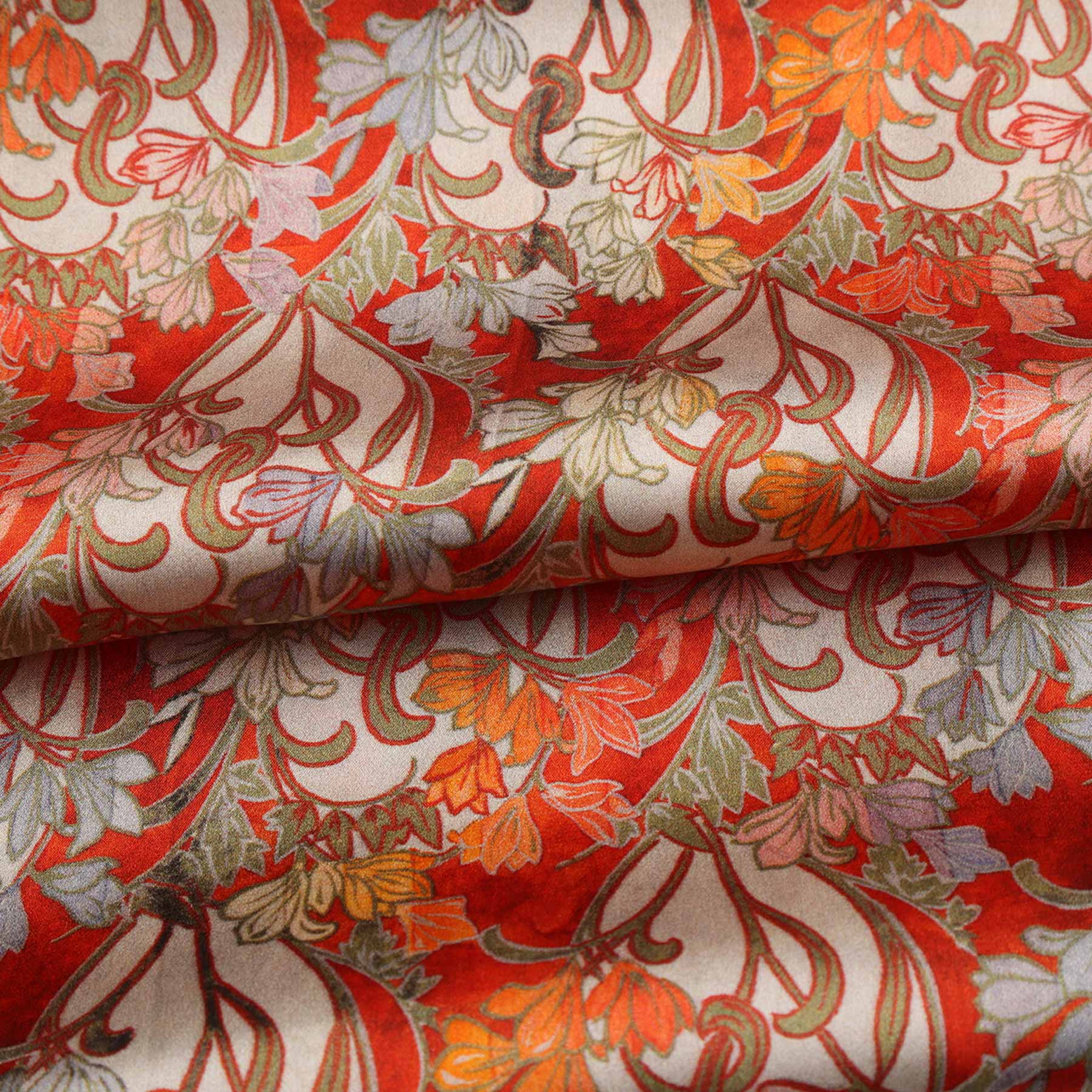 Art Deco Silk Scarf with Vibrant Floral Accents