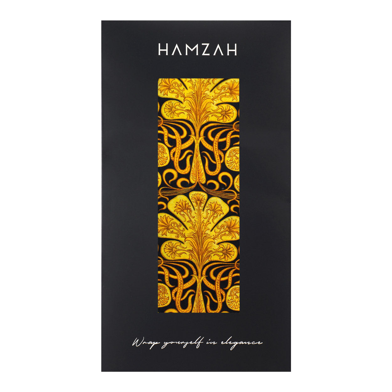 Black Silk Scarf with Ornate Gold Pattern Reims