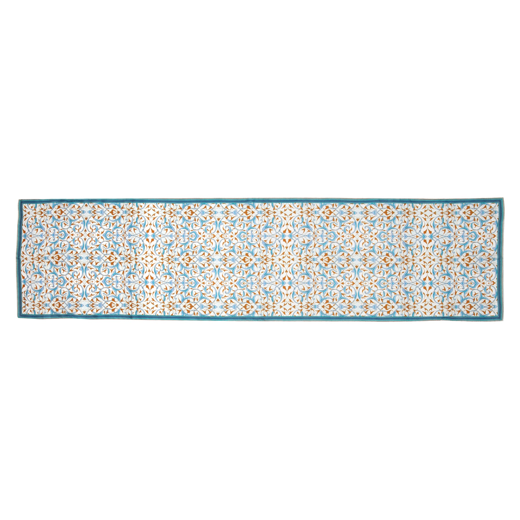 Blue and White Silk Scarf with Turkish Print Rumi · Double-Sided, shown flat with the full print