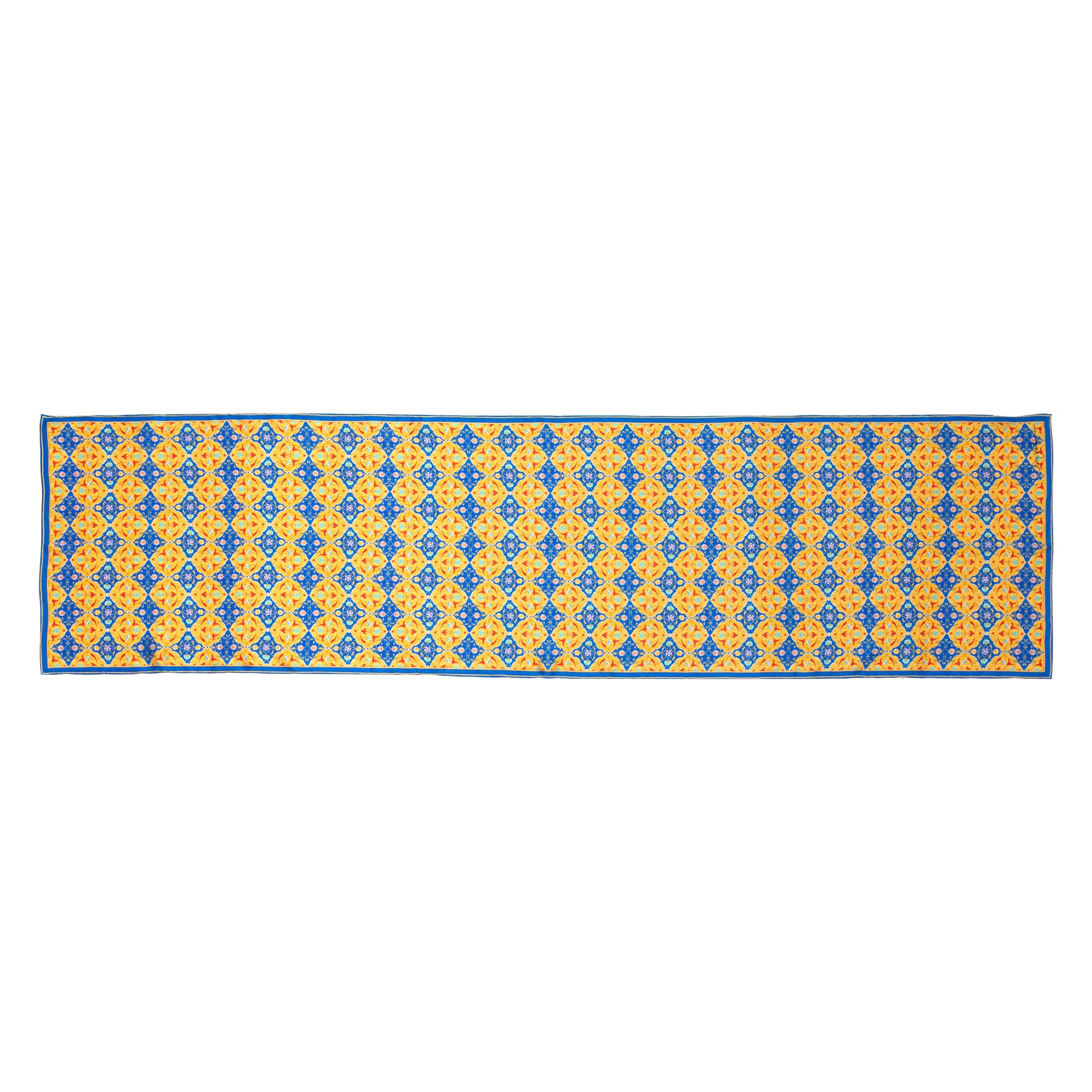 Blue Silk Scarf Ottoman Print Tezship · Double-Sided, shown flat with the full print