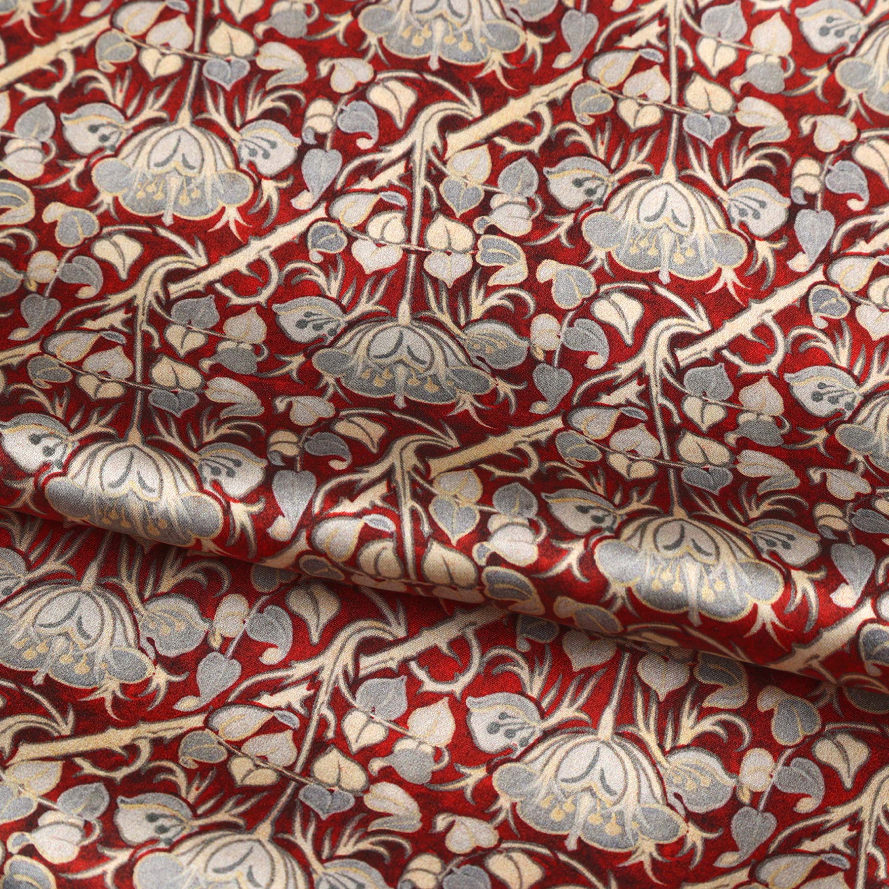 Burgundy and Gray Silk Scarf with Roses Print Noisette