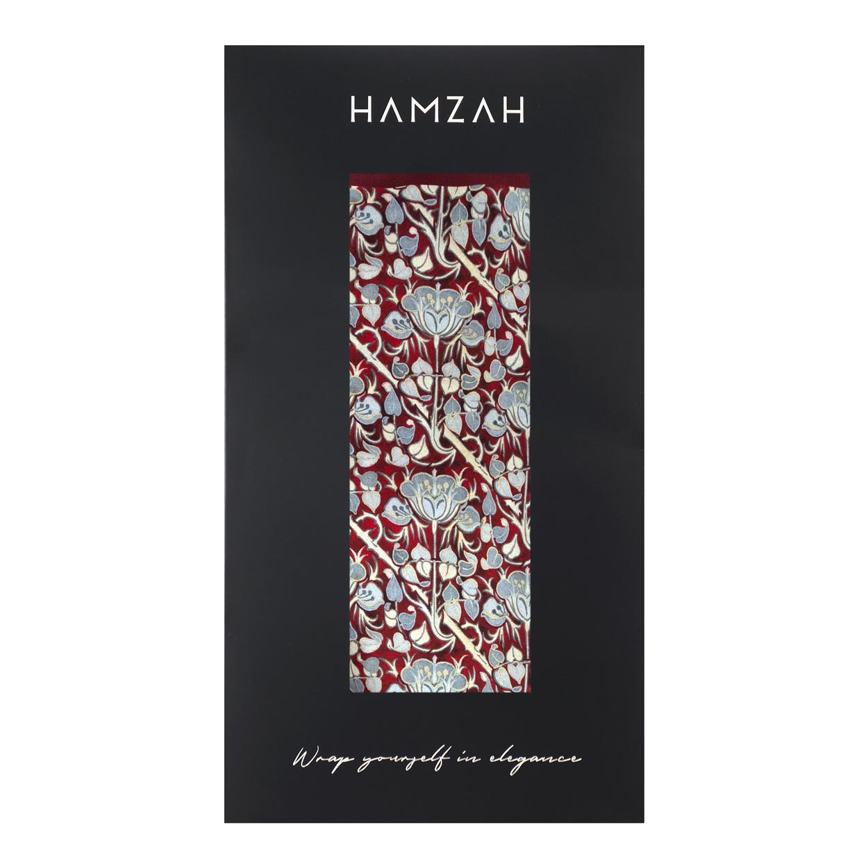 Burgundy and Gray Silk Scarf with Roses Print Noisette