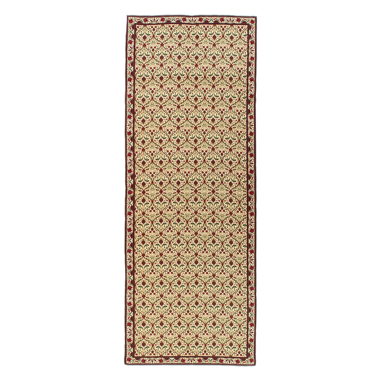 An Art Nouveau Silk Scarf in berry tones, featuring an intricate, repeating floral pattern and a darker, ornate border.