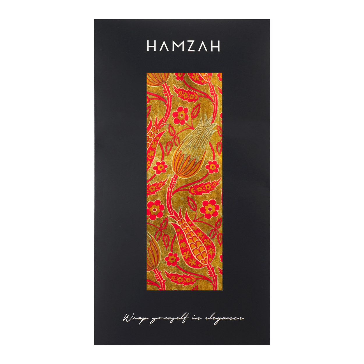 Floral Silk Scarf with Bold Red & Green Accents