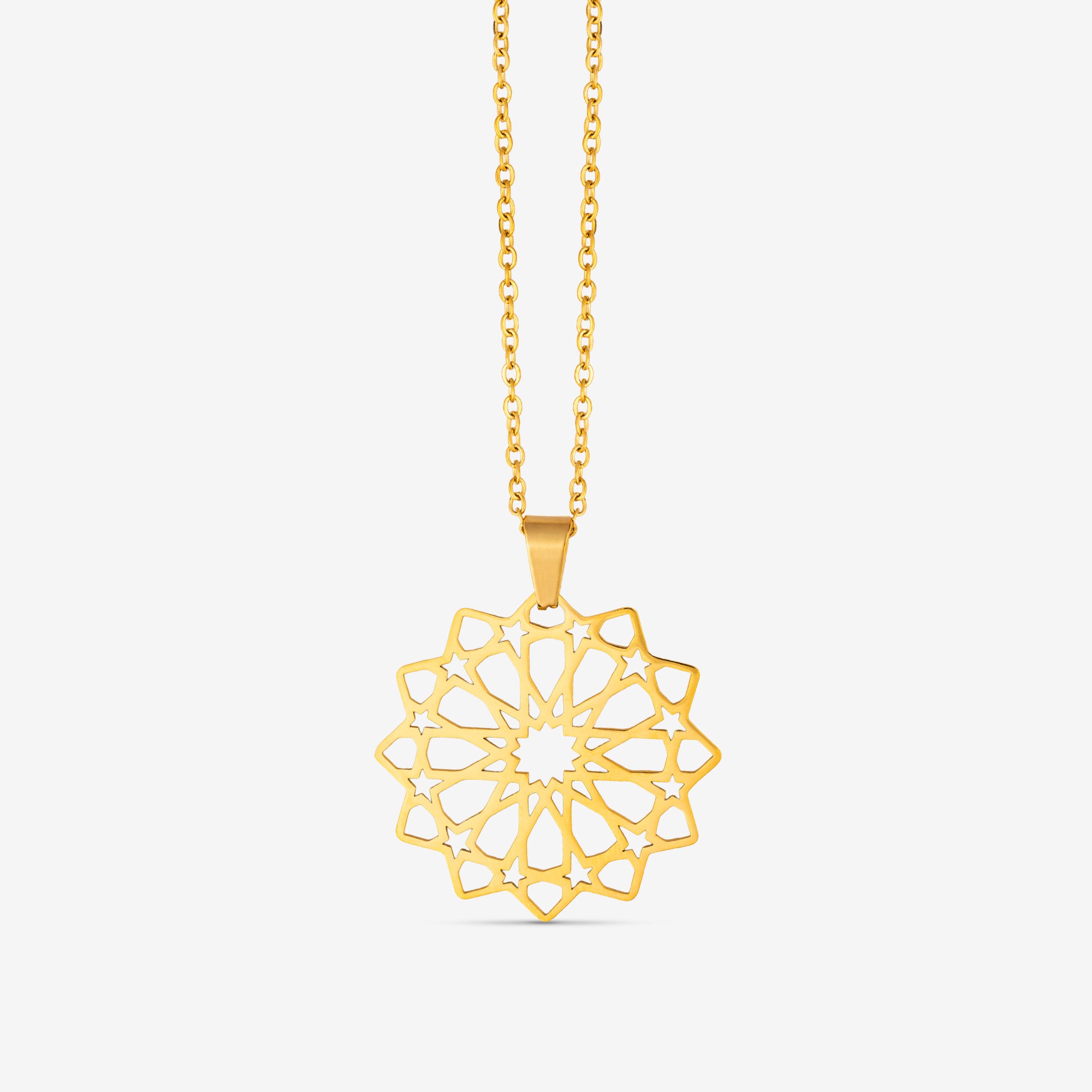 Gold plated openwork necklace with a twelve-point Alhambra star rosette