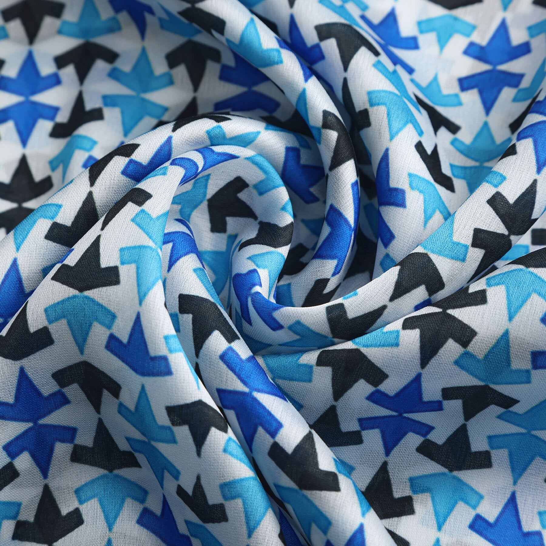 Pañuelo Jamal – estampado de mosaico andalusí en azul y negro, detalle 5