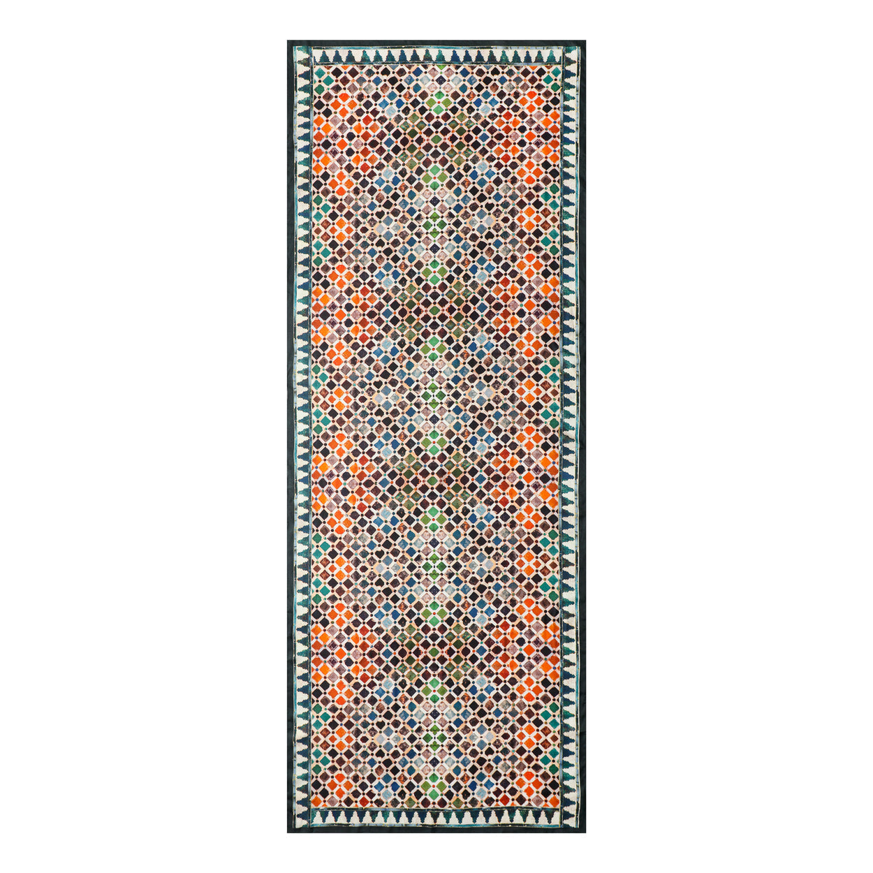 Large scarf with geometric Islamic art print, inspired by Alhambra tiles.