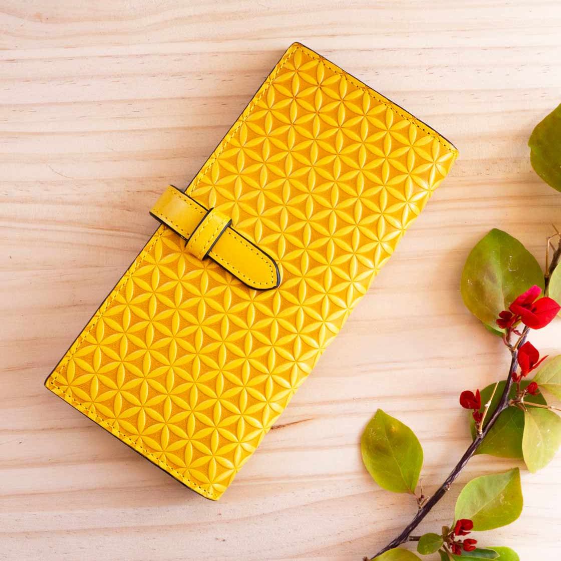 Yellow handmade leather wallet